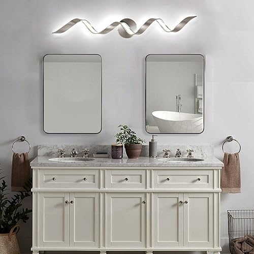 Miniatura 5 de Moderna luz LED regulable para tocador de baño de 32 pulgadas, diseño espiral de 20 W, níquel cepillado, lámparas de pared para baño, sala de estar