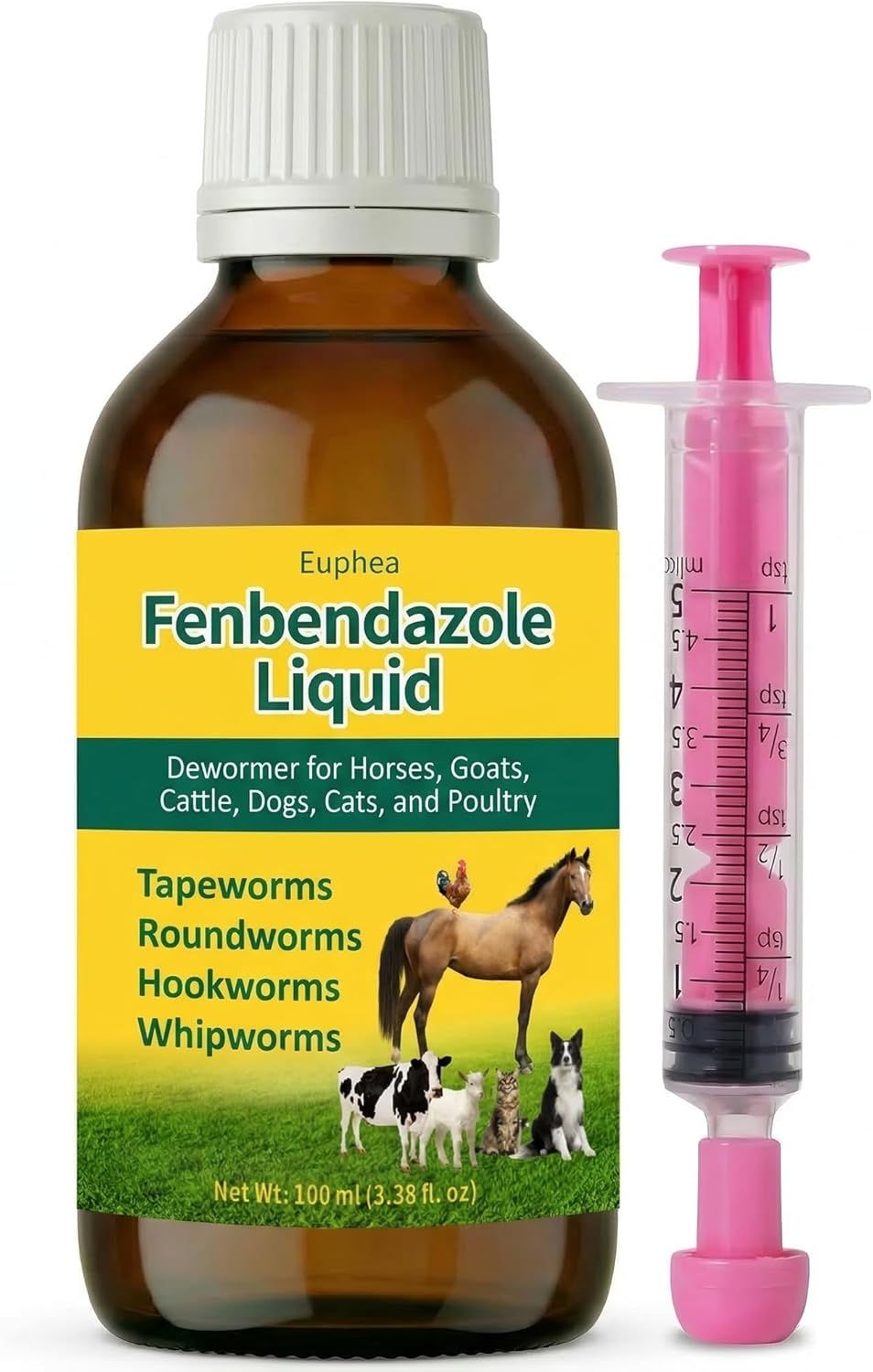 Fenbendazole for Horses – Dewormer Liquid for Horses, Dogs, Cats, Poultry & Other Livestock of All Ages, 100 mL/NDC Code