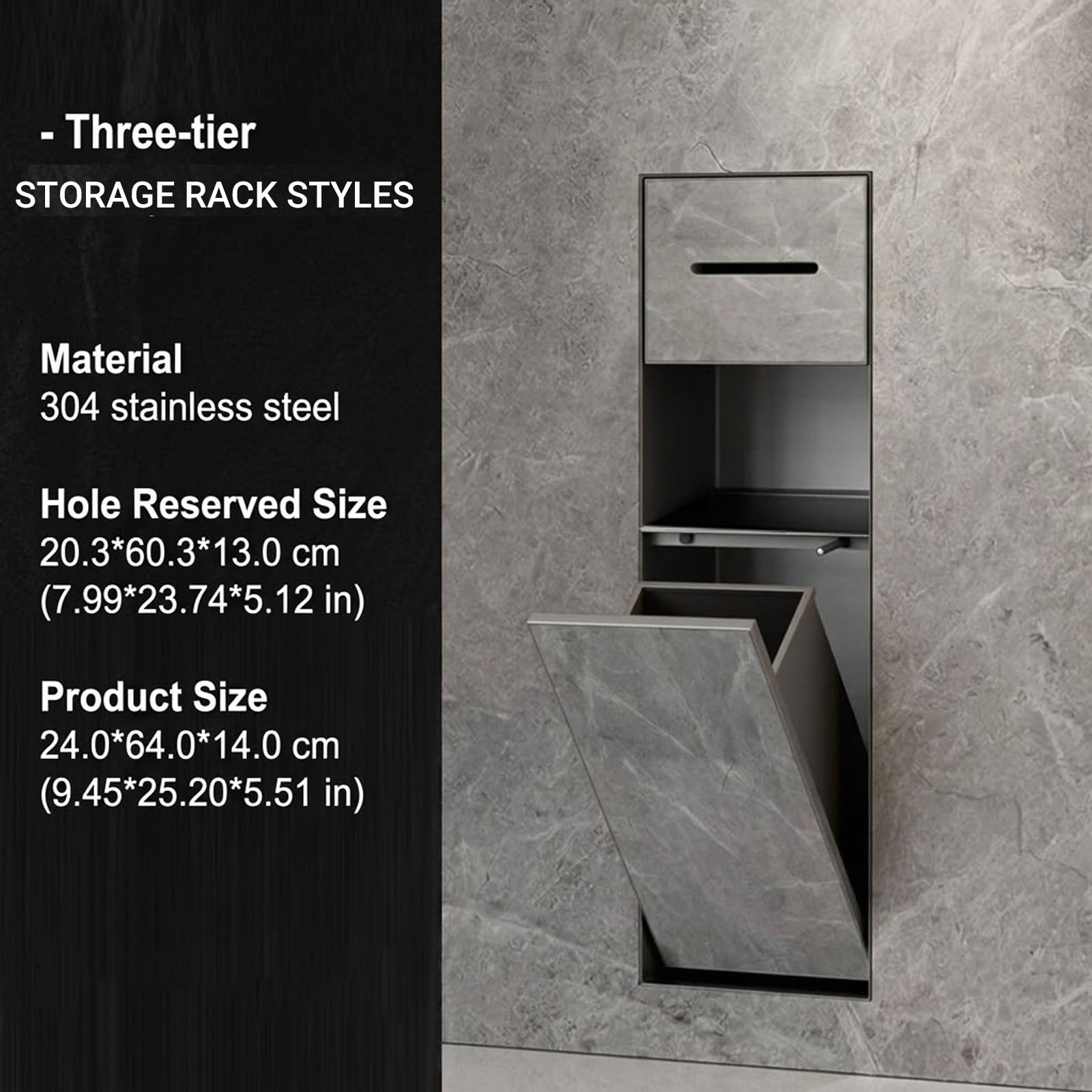 Elegante armadietto da bagno a parete con porta carta igienica e contenitore in acciaio inox, salvaspazio, montaggio a parete, per arredamento moderno e soluzioni di archiviazione efficienti