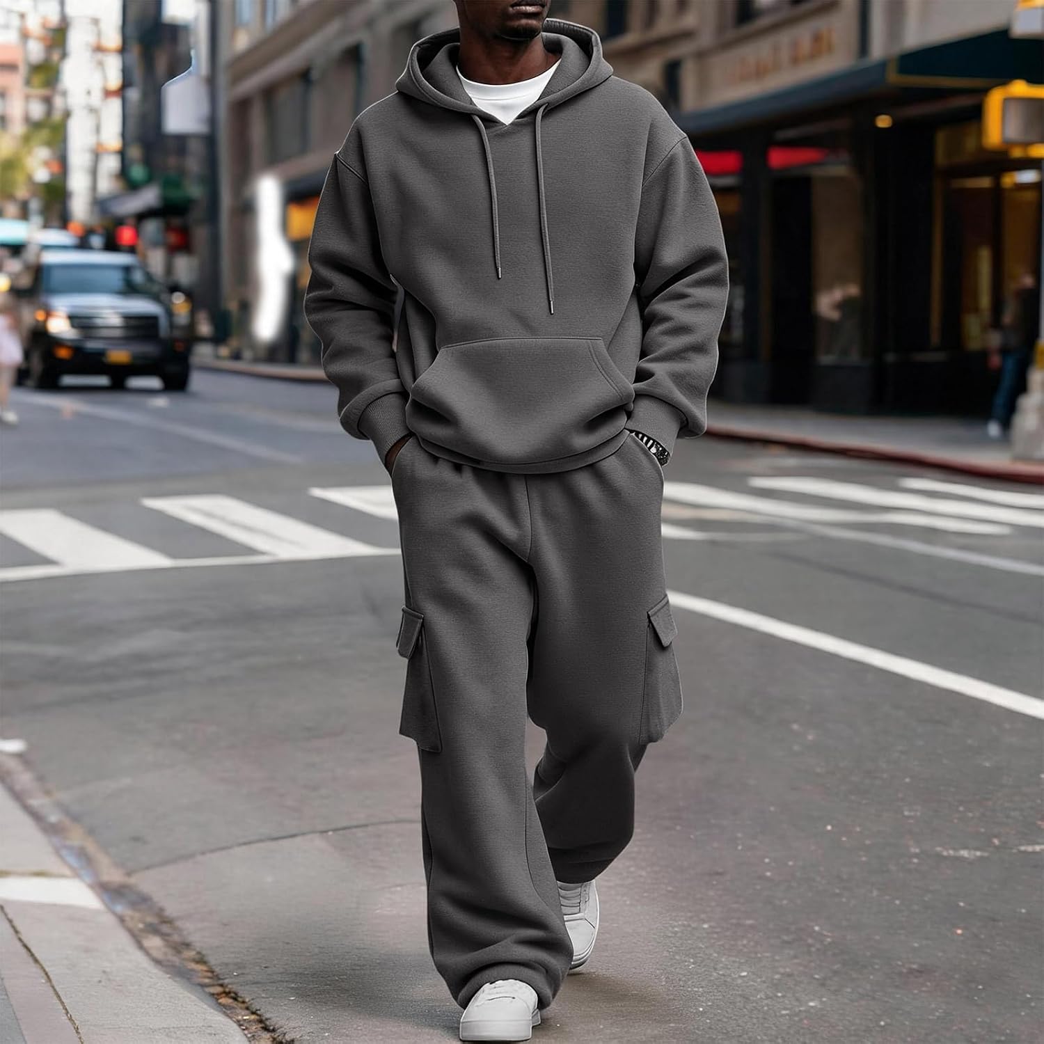 Mens Jogging Suits 2 Piece Set Casual Hoodie & Wide Leg Sweatpants Sets for Dailywear