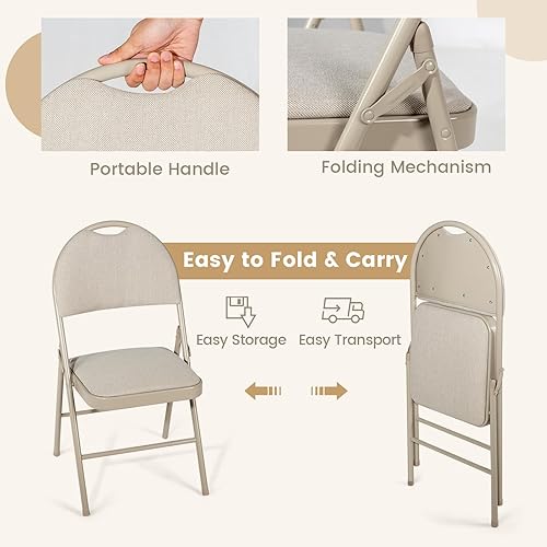 Miniatura 6 de Nightcore Juego de 6 plegables, tapizados, asiento acolchado con doble bisagra, sillas sin brazos, beige Beige,Negro -