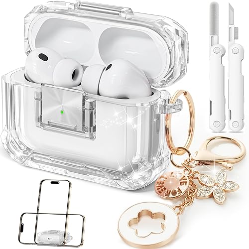 Vista 11 de with Safety Lock,Soft TPU Clear Case with Cute Bling Keychain and Cleaner kit for Women Girls