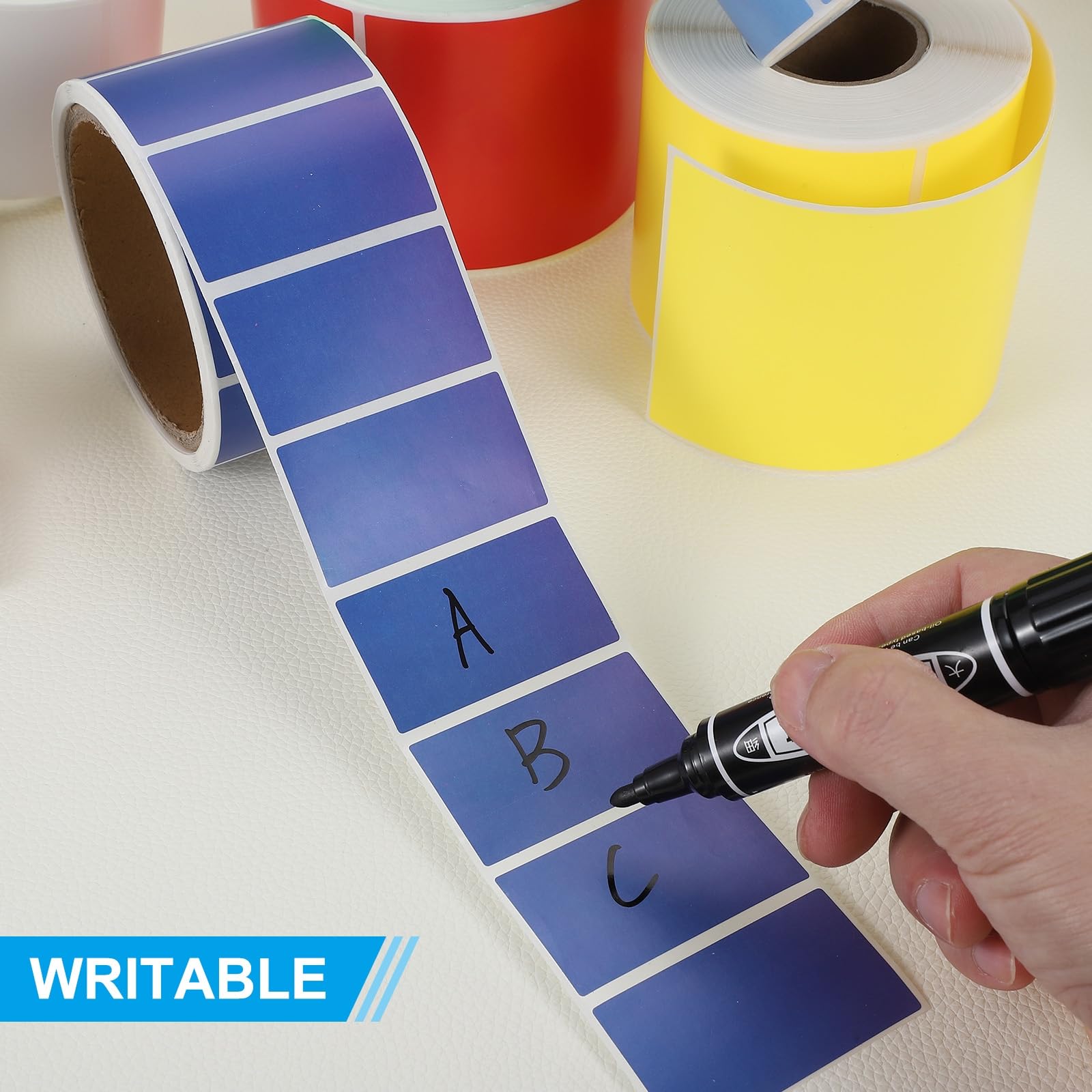 PATIKIL Etichette Adesive Colorate Rettangolari 5" x 3", 500Pz Etichette Adesive Rettangolari Colorate Etichette Adesive per Spostamenti Inventario Imballaggio Scatola, Blu Fluorescente