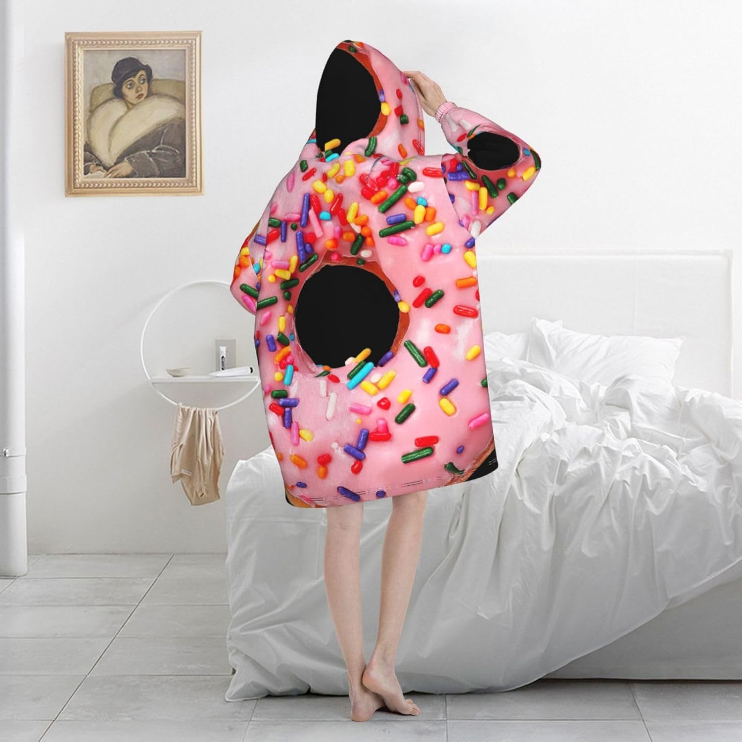 Strawberry Donutprint Oversized Hoodie Blanket, Super Soft Warm Comfortable Hoodie, Wearable Blanket Adult