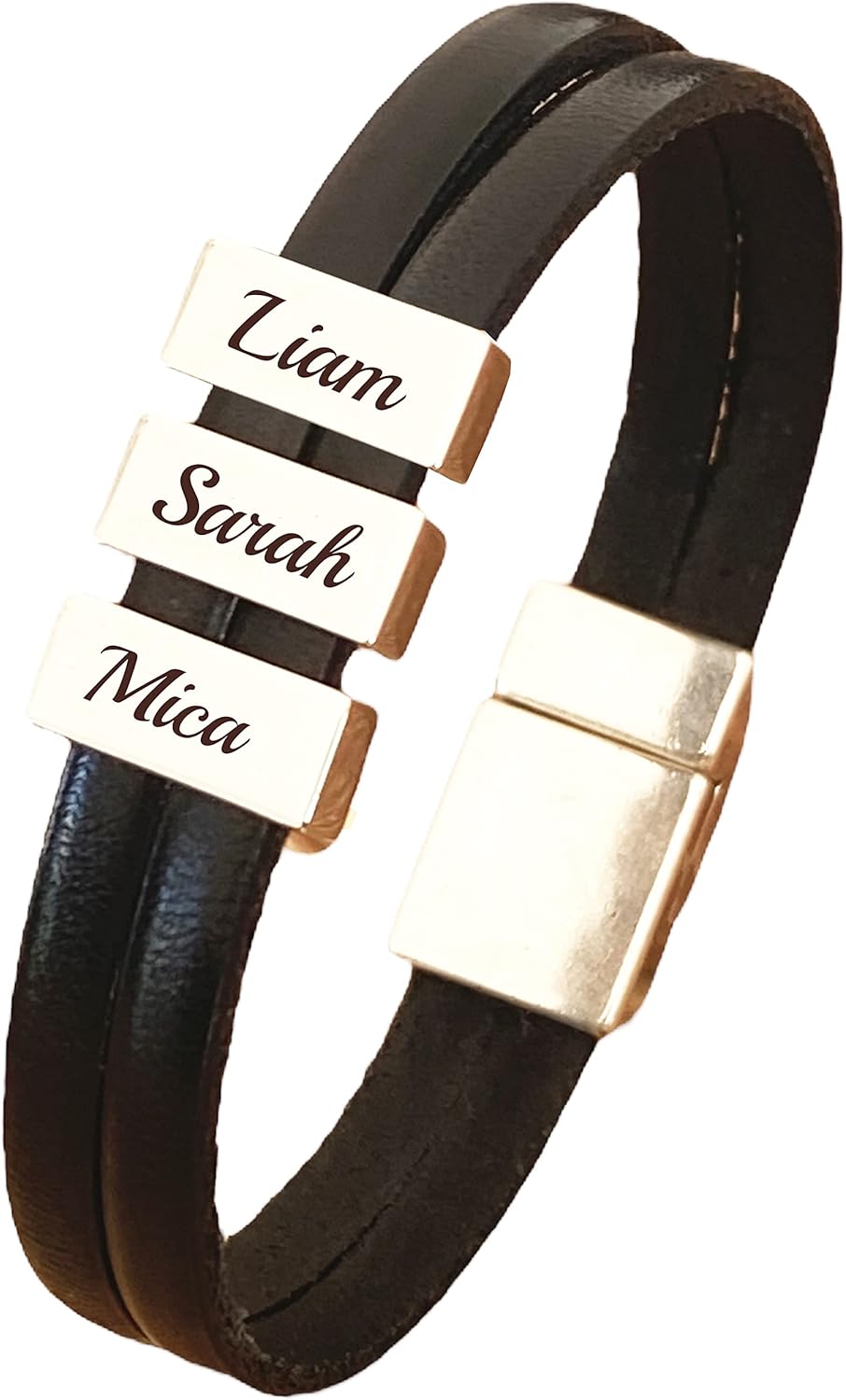 Black Leather Bracelet for Women Personalized - Kids Names Jewelry - Gift for Mom Who Has Everything - Mother's Day Present