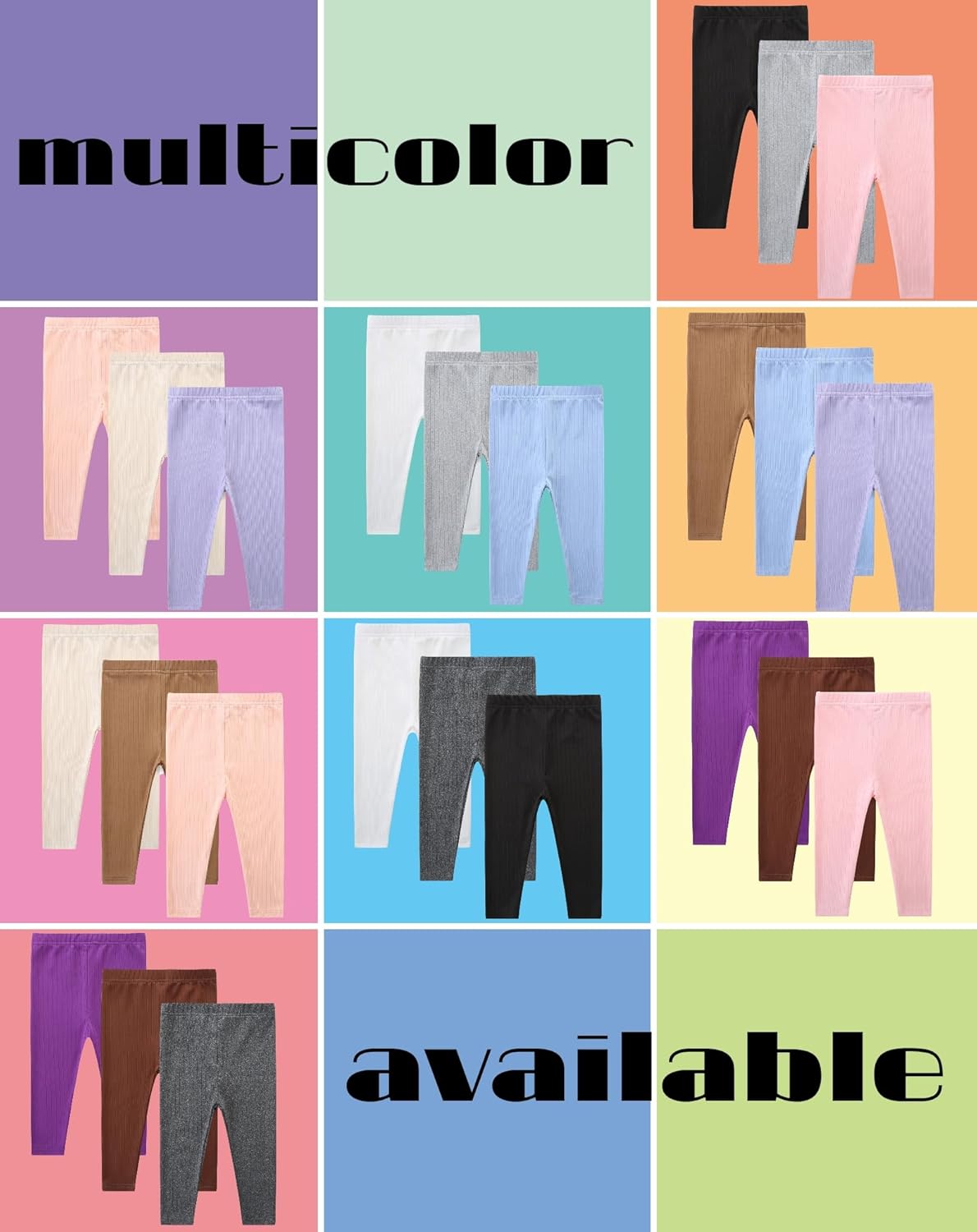 Baby and Toddler 3 Pack Pull On Pants Solid Ribbed Leggings Infant Clothes Size 1-4 Years - Image 6