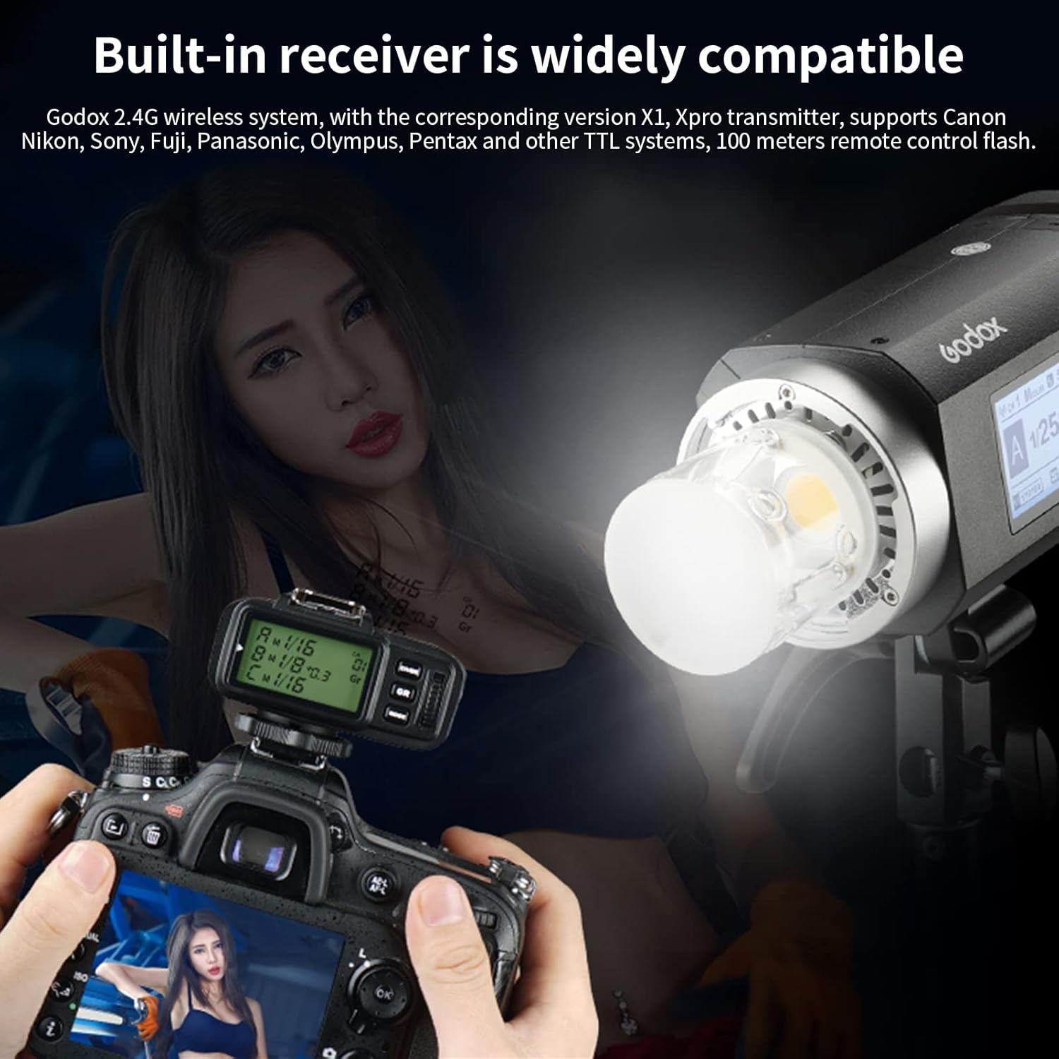 Godox AD400Pro 400Ws Studio Outdoor Strobe Flash Kit, TTL 1/8000s HSS 2.4G GN72 Monolight Light, Lithium Battery with AD-S65S 26"/65cm Godox Mount Grid Softbox, Barn door, Umbrella, Standard Reflector