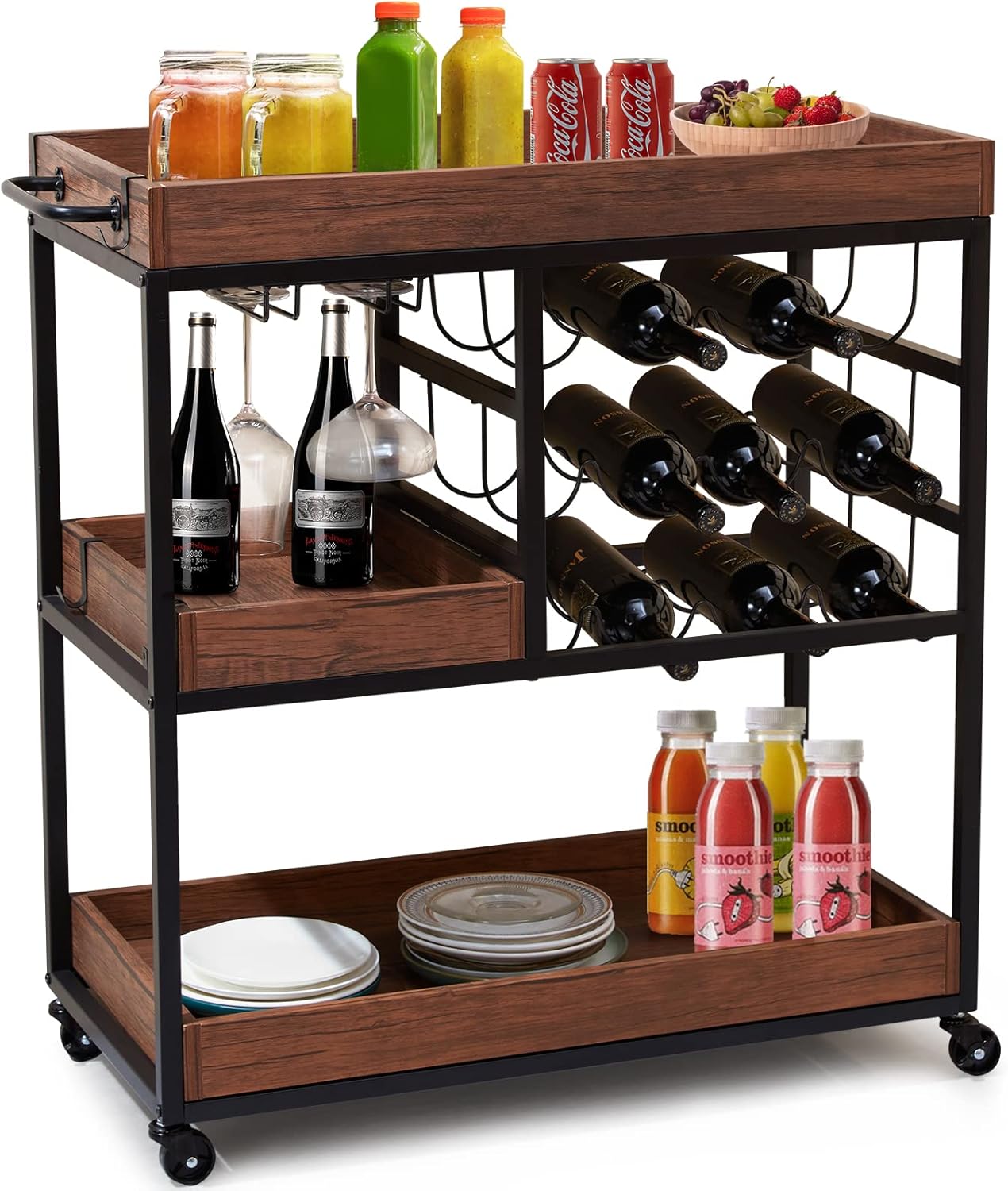HOMHUM Rolling Kitchen Island Cart with Storage,Wood