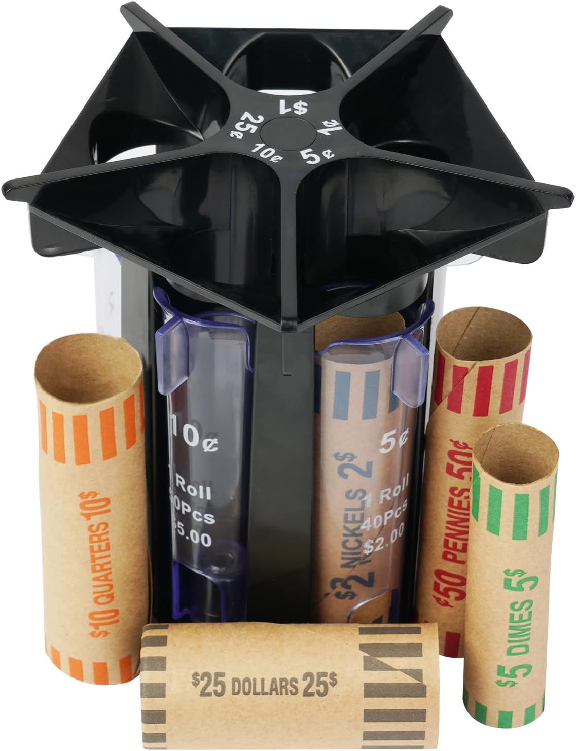 Ainiv Coin Sorter Tube Coin Counter with Coin Wrappers, 5-in-1 Change Sorter Coin Organizer, Change Counter Machine Coin Holder Coin Roller, Accurate & Easy to Use
