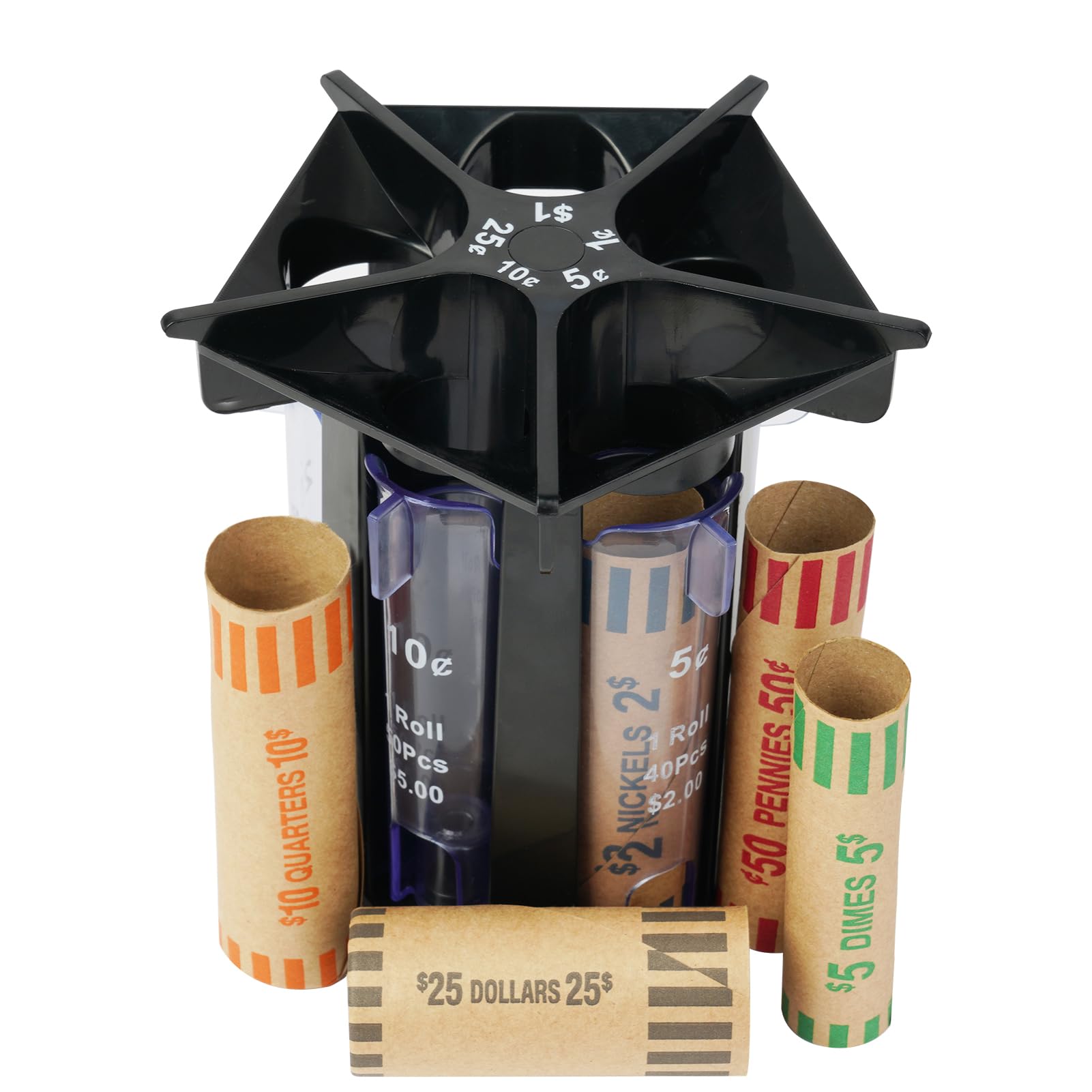 Ainiv Coin Sorter Tube Coin Counter with Coin Wrappers, 5-in-1 Change Sorter Coin Organizer, Change Counter Machine Coin Holder Coin Roller, Accurate & Easy to Use