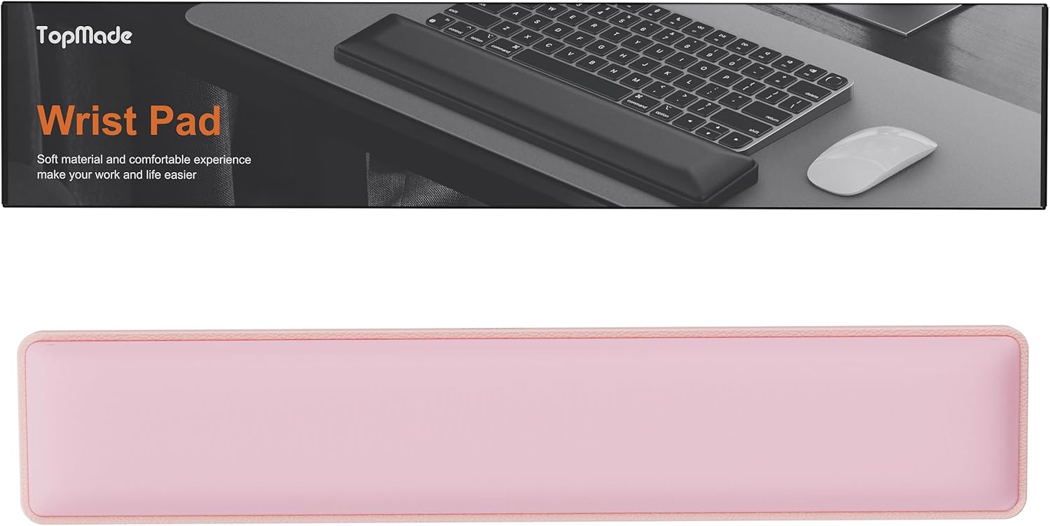 TopMade Keyboard Wrist Rest, Cooling Gel & Upgrade Soft Memory Foam Design Wrist Support for Keyboard, Full-Size Keyboard Hand Rest Pad, Ergonomic Palm Rest for for Long Hours of Work, Gaming, Pink