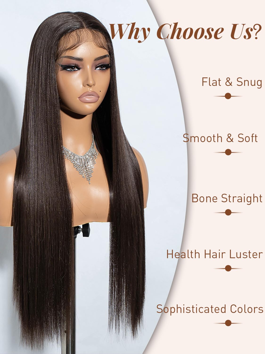 Joedir Long Straight Brown Wig Synthetic Lace Front Wigs with Baby Hair T Part lace Frontal Wigs for Women Long Silk Straight Natural Wig Heat Resistant Fiber 28 Inches - Image 2