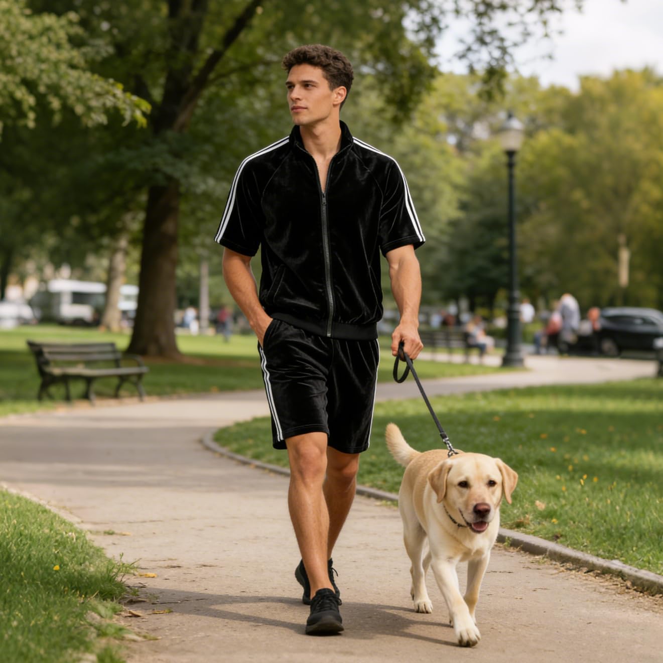 Mens Velour Tracksuit 2 Piece Outfit Short Sleeve Full Zip Jacket and Shorts Set Summer Casual Loungewear