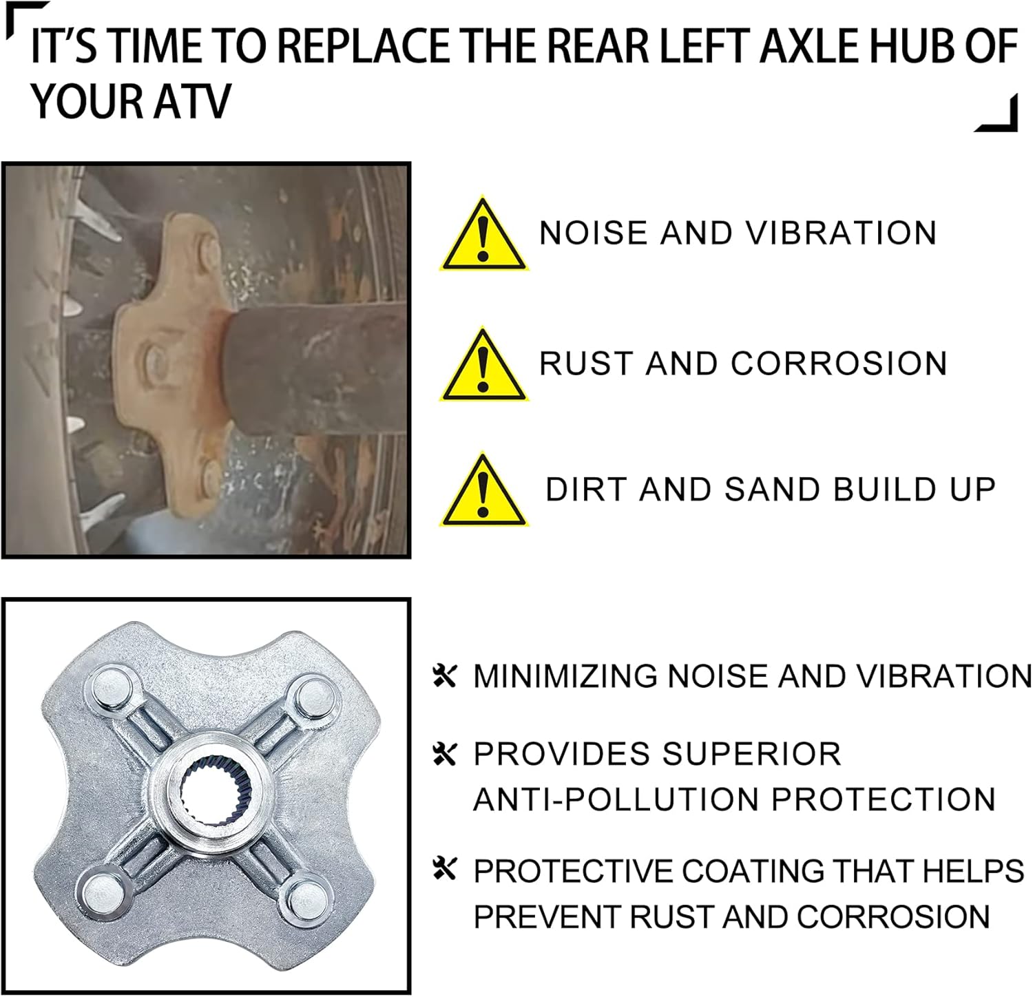 Rear Left Wheel Axle Hub with Bearing Compatible with 2005-2013 Honda TRX500FE TRX500FM Foreman 500 ES S