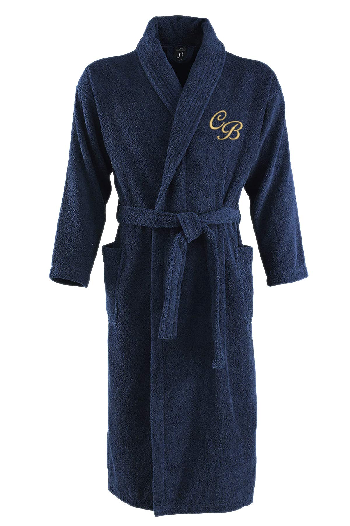 Nashville print factory Bademantel personalisiert mit Initialen Monogramm – Unisex Morgenmantel aus 100% Baumwolle, 400 g/m², vegan, waschbar 60 °C, Sauna & Wellness