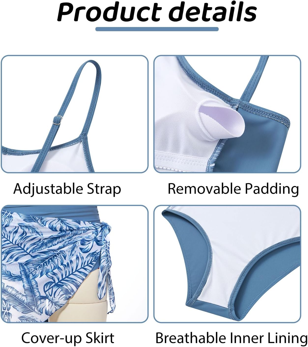 Idgreatim Teen Girls One Piece Swimsuit with Cover Up Bathing Suit Set Size 9-16 - Image 5