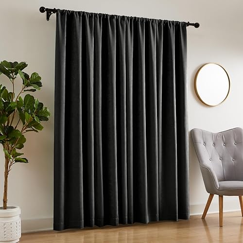 WRENSONGE Blackout Curtains for Bedroom, Black Blackout Curtains 84 Inch Long for Living Room Windows Kitchen Room, Easy Rod Pocket Curtain Modern Room Darkening Curtains 4 Panels Set