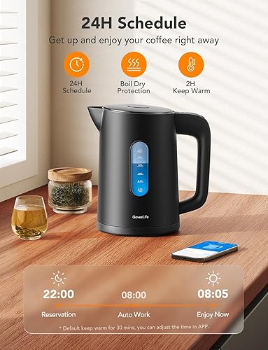 Miniatura 4 de GoveeLife Hervidor eléctrico inteligente con control de temperatura de 1.7 L, hervidor de té eléctrico WiFi con luces indicadoras LED, hervir rápido