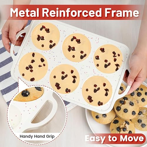 Vista 5 de Molde para Magdalenas Jumbo, Marco Reforzado de Metal de 3.5 Pulgadas, Molde Grande de Silicona para Cupcakes de 6 Cavidades, Molde Grande