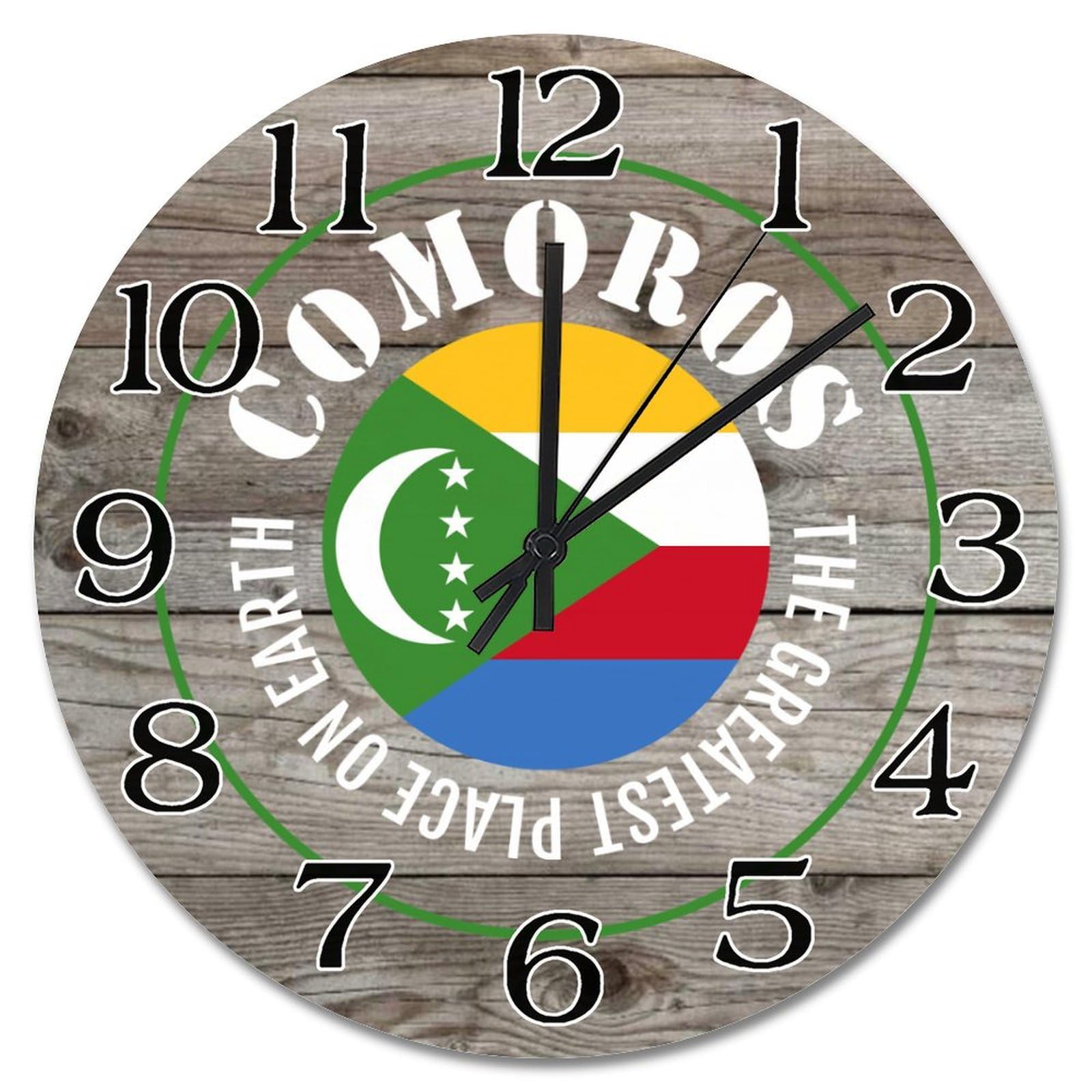 Horloge murale en bois 38 cm édition artisanale drapeau Comores