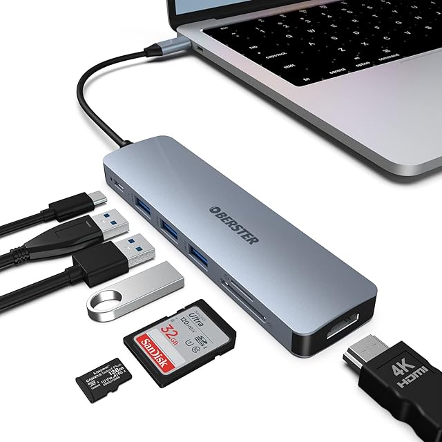 USB C HUB 4K HDMI, OBERSTER 7 in 1 Multiport USB C Adapter with 4K HDMI, 3 USB 3.0, 100W PD, SD/TF Compatible for MacBook, Surface Pro/Go, Pad Pro/Air, Laptop and More Type C Devices