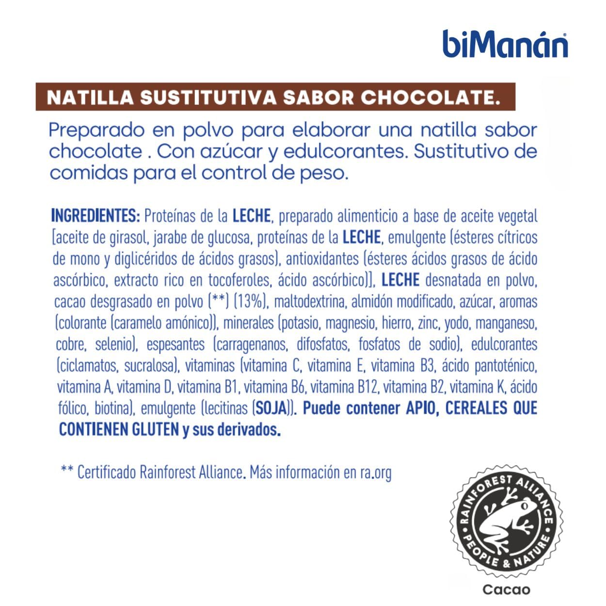 biManán - Natillas de Chocolate, Crema Sustitutiva de Comidas para Adelgazar, Bajas en Calorías, Ayudan a Perder y Controlar el Peso, con Proteínas, Vitaminas y Minerales - 6 x 50 g: 300 g