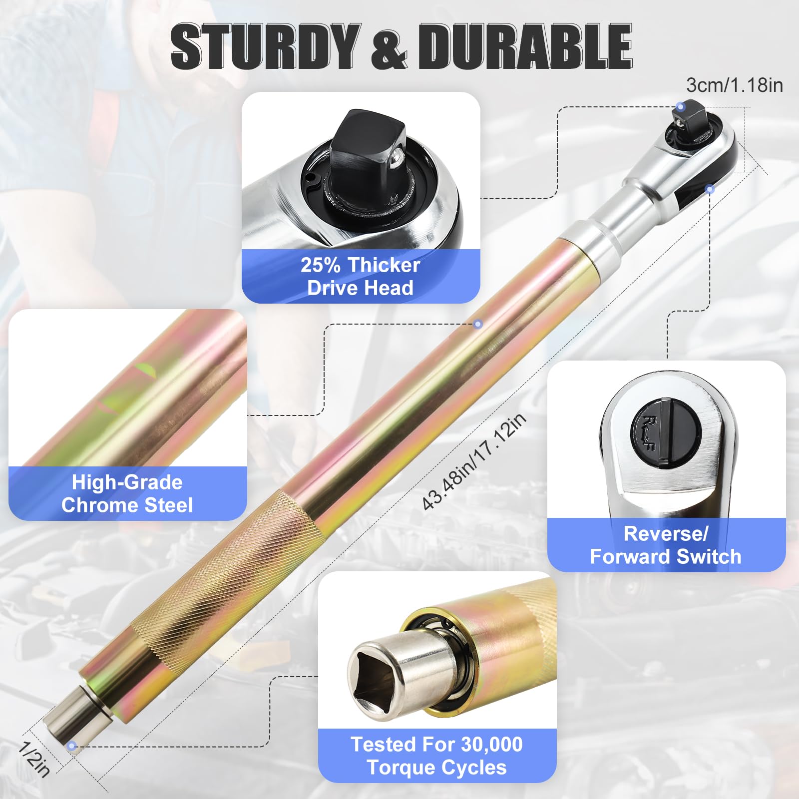 Llave de extensión con trinquete, juego de llaves de extensión de alto rendimiento de 1/2 pulgada con alcance estrecho y adaptador, para trabajos de automoción, bricolaje y mecánica.