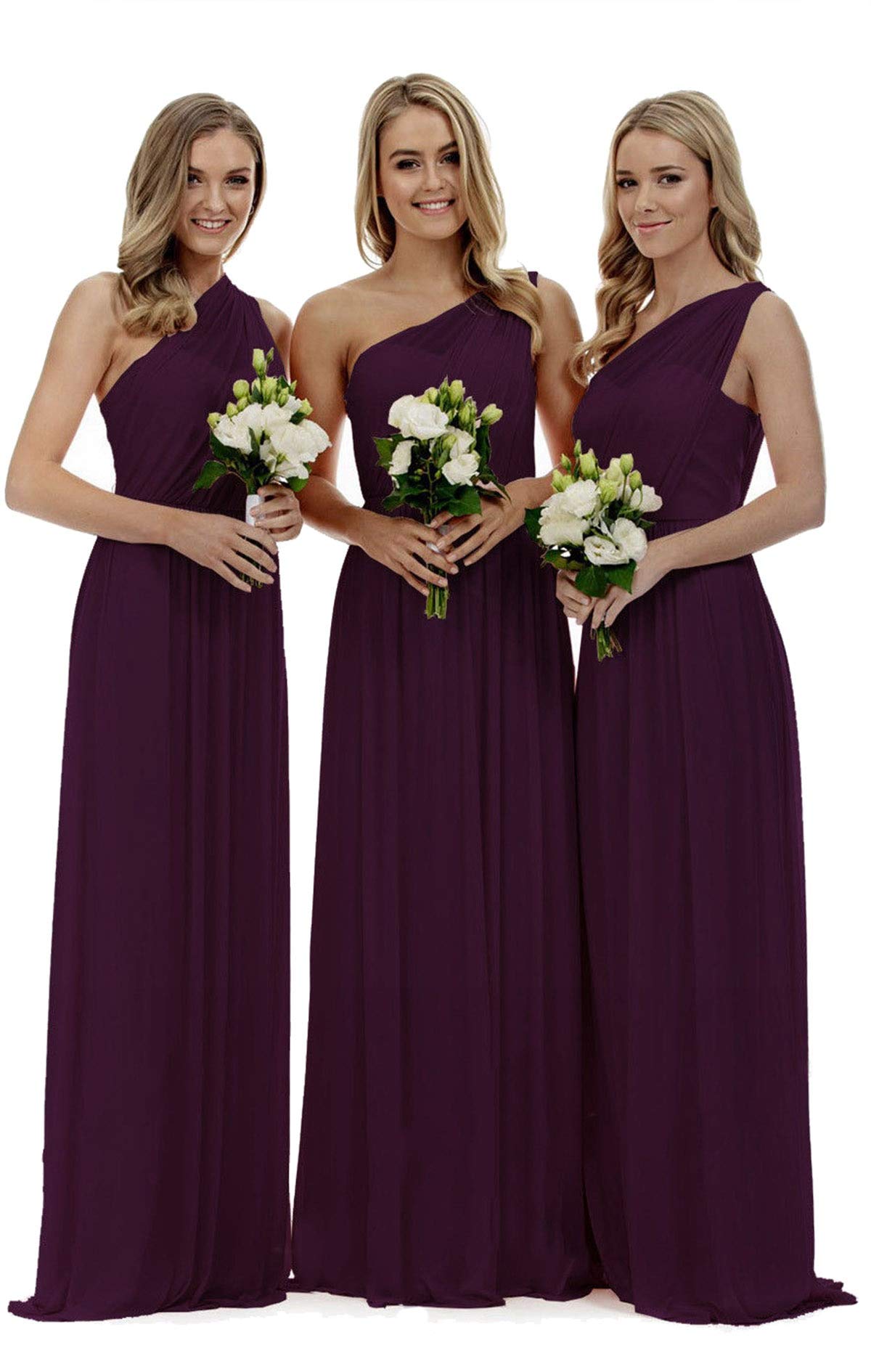 WTW Women's One-Shoulder Lace Chiffon Formal Evening Party Gown Bridesmaid Dress-Plum-8