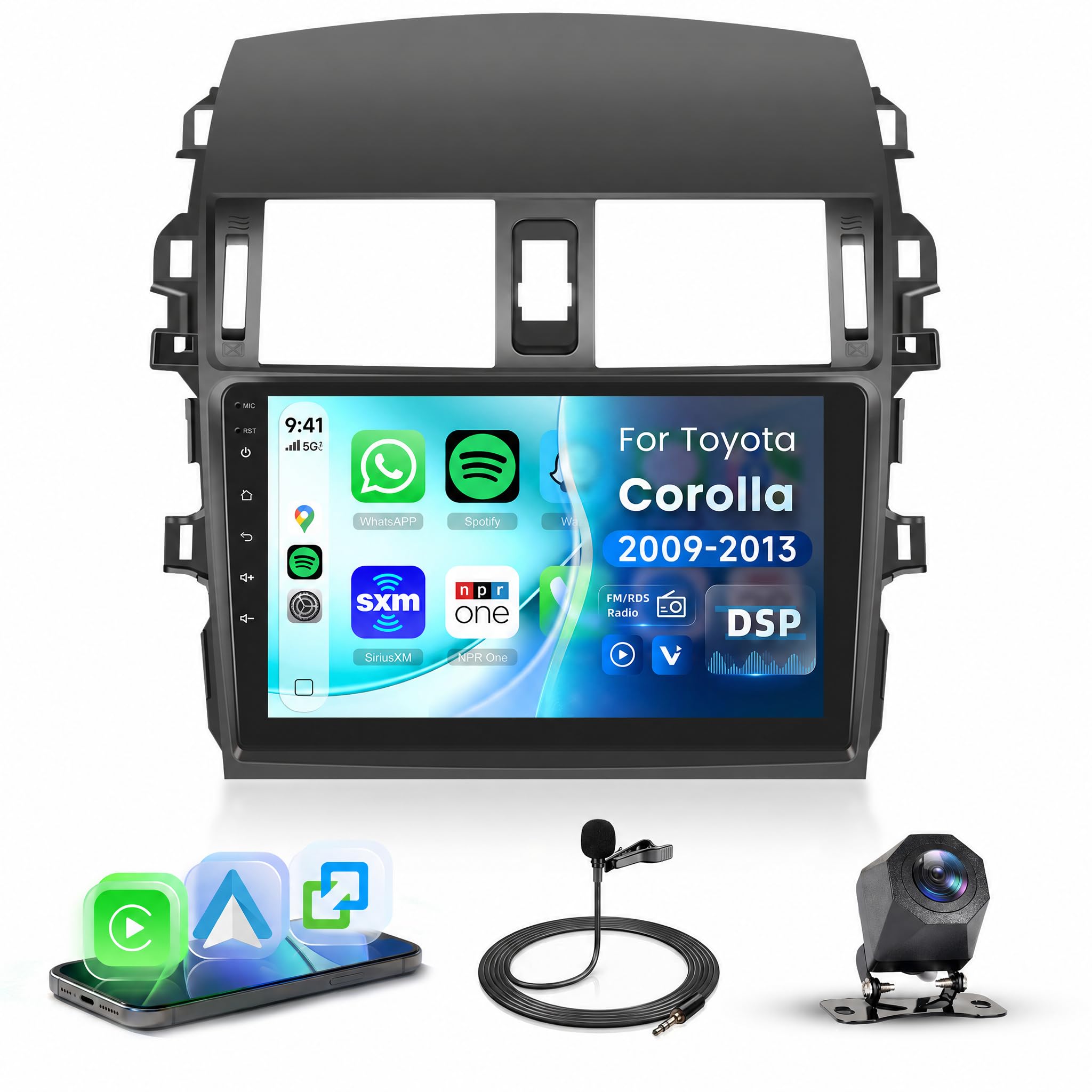 9'' Car Radio for Toyota Corolla 2009-2013, Wireless CarPlay Android Auto