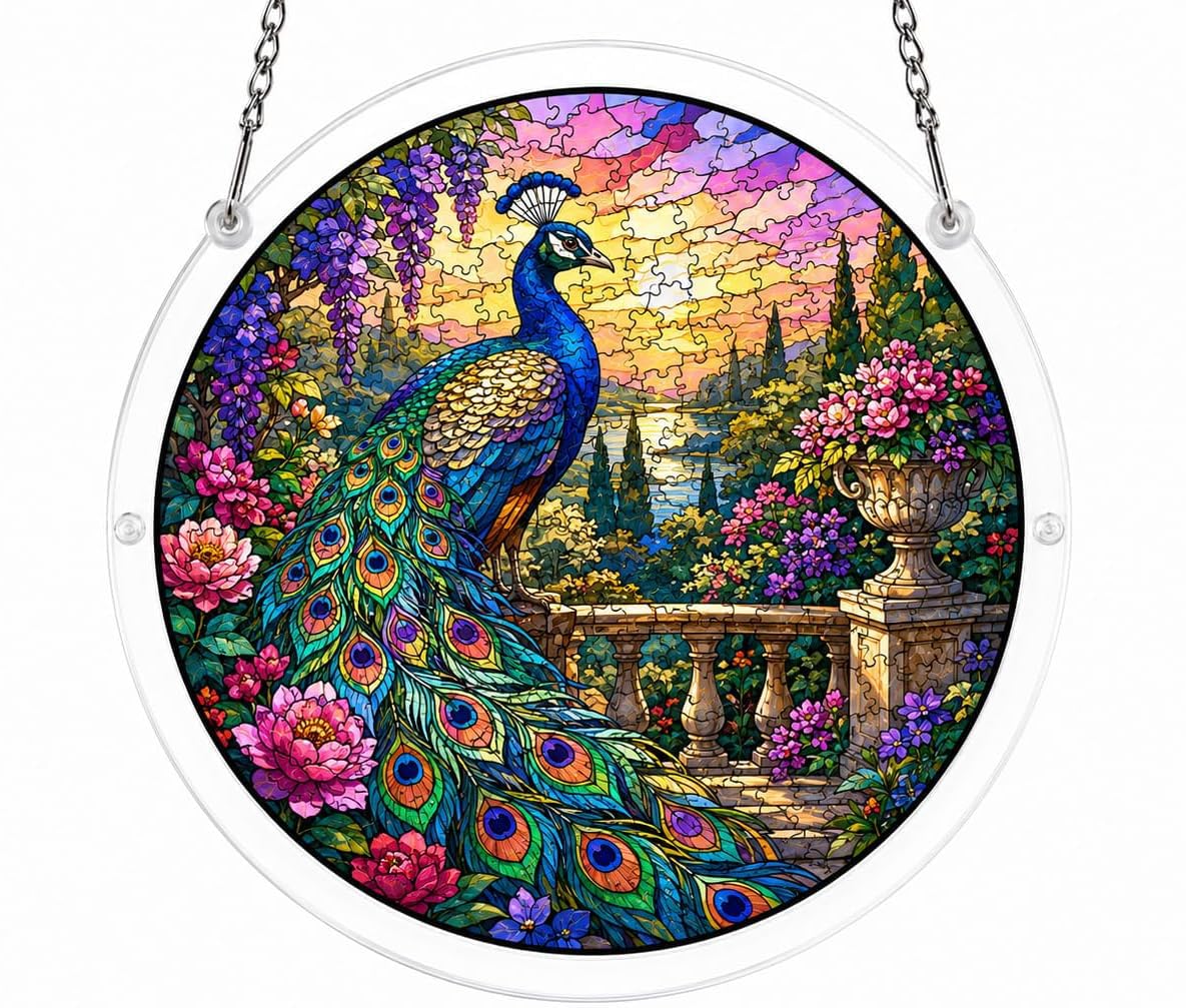 Peacock Acrylic Jigsaw Puzzles Suncatcher, 7.4 Inch Window Hanging Suncatcher Acrylic Puzzle, DIY Home Decor Art Gift