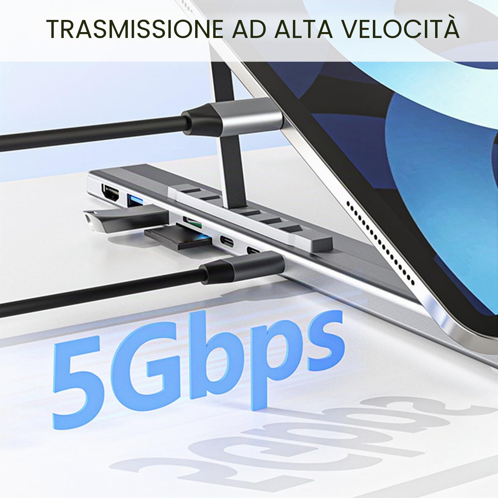 Civilized 8-in-1 USB-C Laptop Stand, USB C Laptop Docking Station, Hub 8 in 1 in alluminio con supporto regolabile per laptop, supporto pieghevole per tablet, Plug and Play per casa ufficio