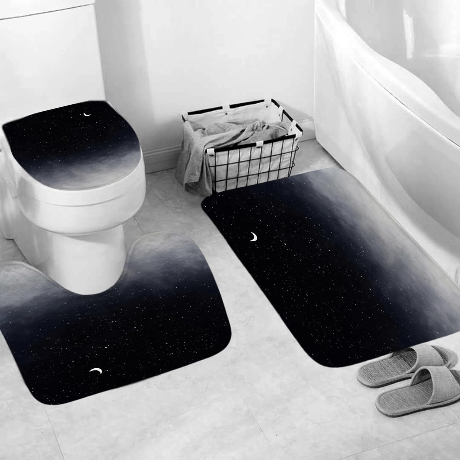 4Pcs Starry Sky Black Shower Curtain Sets,Stars and New Moon Bathroom Curtain Night Starry Sky Shower Curtain Sets,Bathroom Decor with 12 Hooks,72" Wx72 L(Color 2,4PCS)