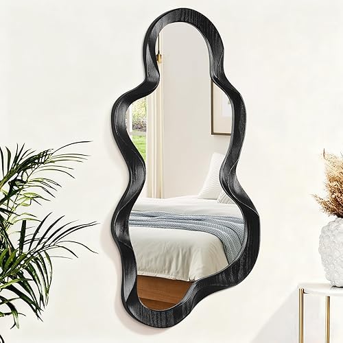 Miniatura 21 de Espejos asimétricos grandes para pared, marco de madera, espejo irregular, espejo ondulado de nube único, moderno para sala de estar, dormitorio