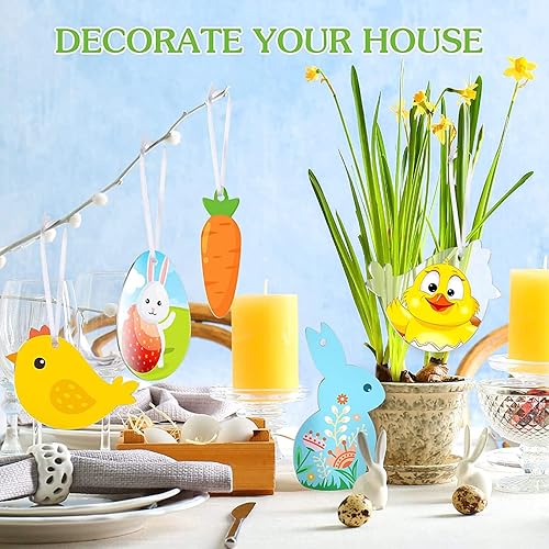 Miniatura 6 de Adorno de Pascua acrílico, 48 unidsset sin terminar en blanco colgante, adornos de árbol de Pascua de acrílico, adornos en blanco