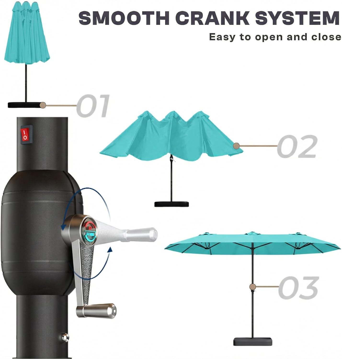 Large Patio Umbrella with Solar Lights and Base, Double-Sided Outdoor Rectangle Umbrella with 48 LED Lights, Market Table Umbrellas with UV Resistant Canopy