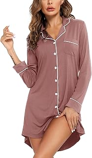 Anjue Pajama Nightgowns for Women Button Down Pajamas Tops Short/Long Sleeve Sleepwear Sleep Shirts Nightdress S-XXL