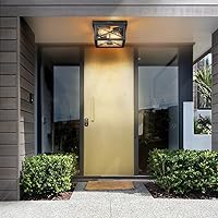 Vista 5 de Lámpara de techo al aire libre con sensor de movimiento, montaje empotrado negro para casa de granja, porche, sensor ajustable, 2 luces cerca