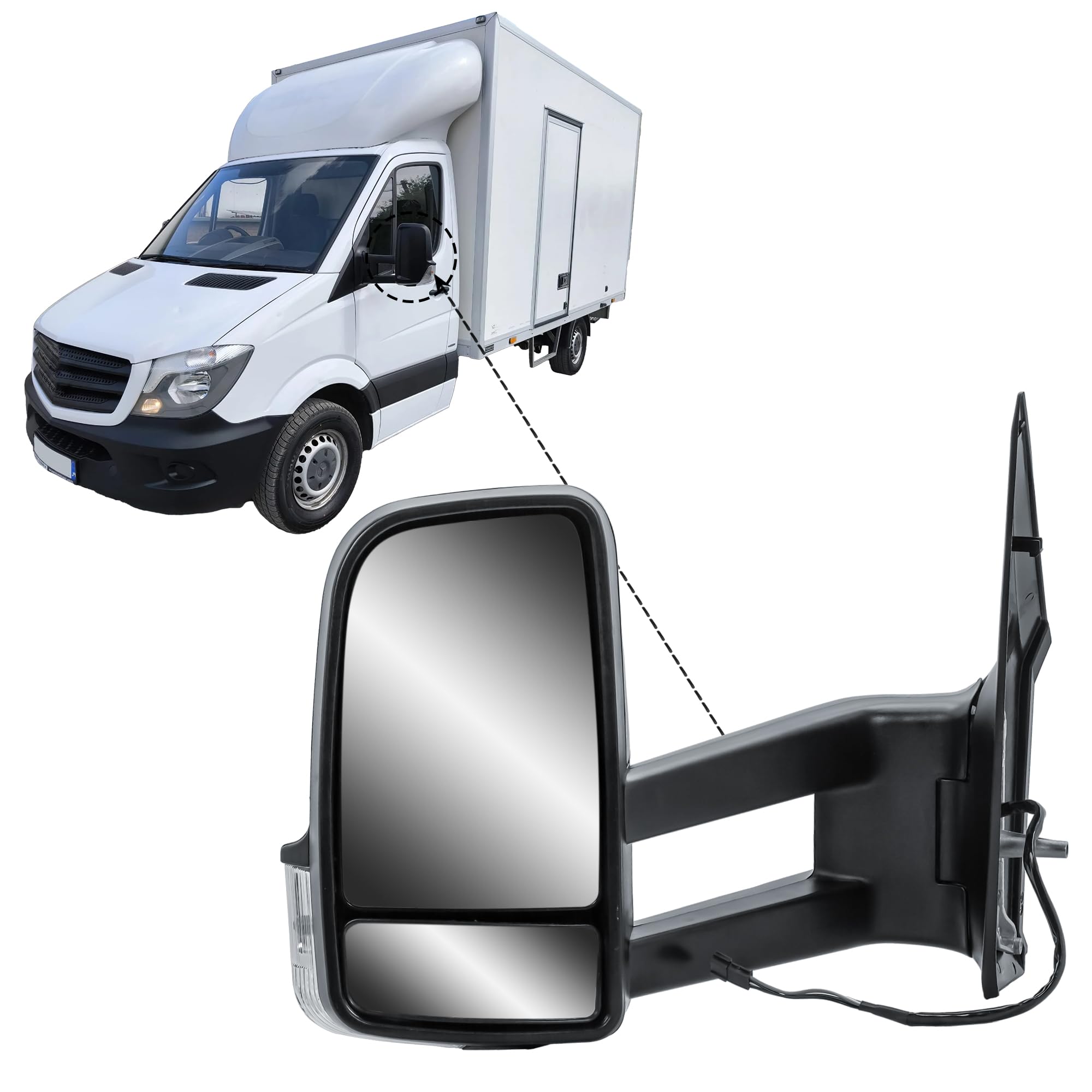 Specchietto Laterale Sinistro Manuale senza Riscaldamento con Indicatore di Direzione Braccio Lungo Per Mercedes Sprinter 906 VW Crafter 2006-2018