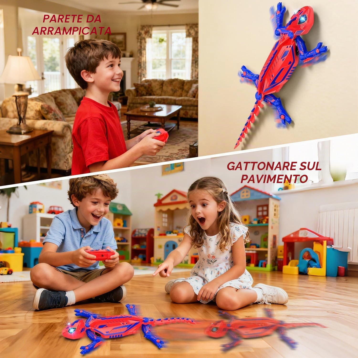 Mieryd Geco Telecomandato, Lucertola Telecomandata muro con occhi LED, Spider RC Robot Giocattolo Bambini, Interattivo Gioco lucertola si arrampica sui muri, Regalo Compleanno Giochi Bambino 3-8 Anni