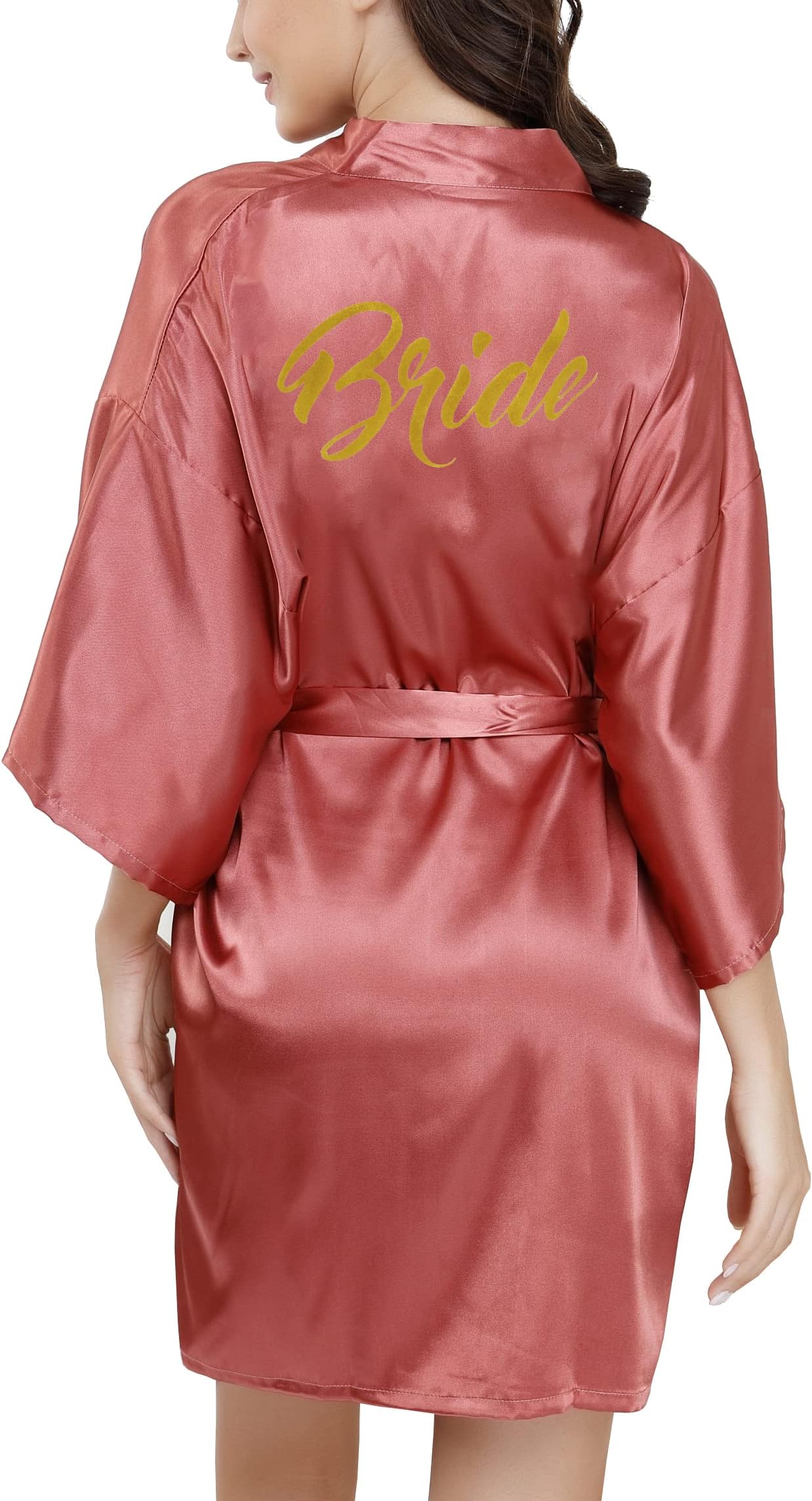 Bride Bridesmaid Robes with Glittering for Wedding Bridal Party Womens Short Silky Satin Robe One Size