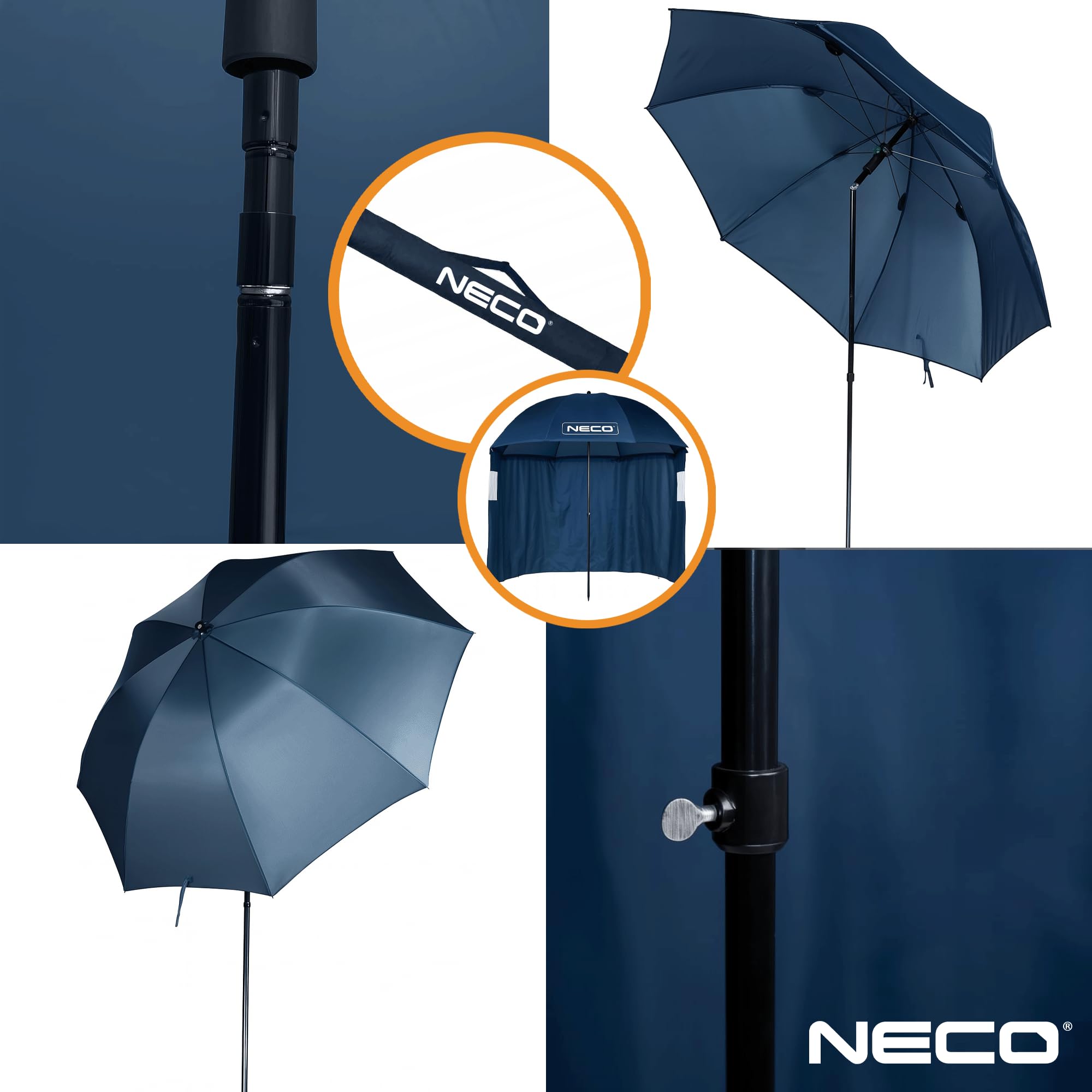 NECO Angelzelt 220 cm – Wasserdicht, mit Seitenwand, Zwei Fenster, Höhenverstellbar, Neigungsverstellbar, mit Heringen und Tragetasche