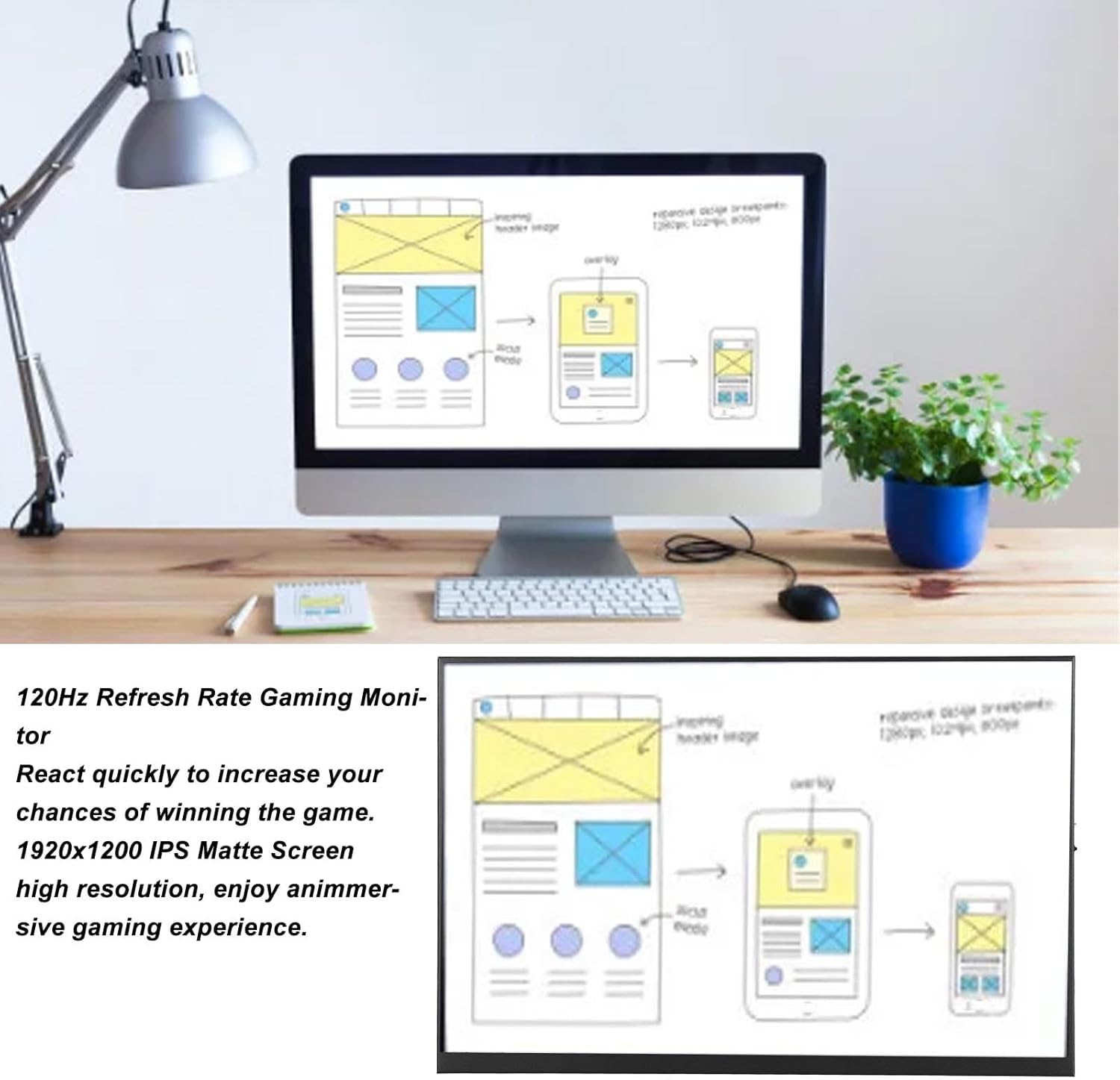 18in 1920x1200 120Hz Portable Gaming Monitor, Full P3 Color Gamut IPS Matte Screen, Wide Compatibility for Laptop, PC, Phone, VESA Mountable - Image 4