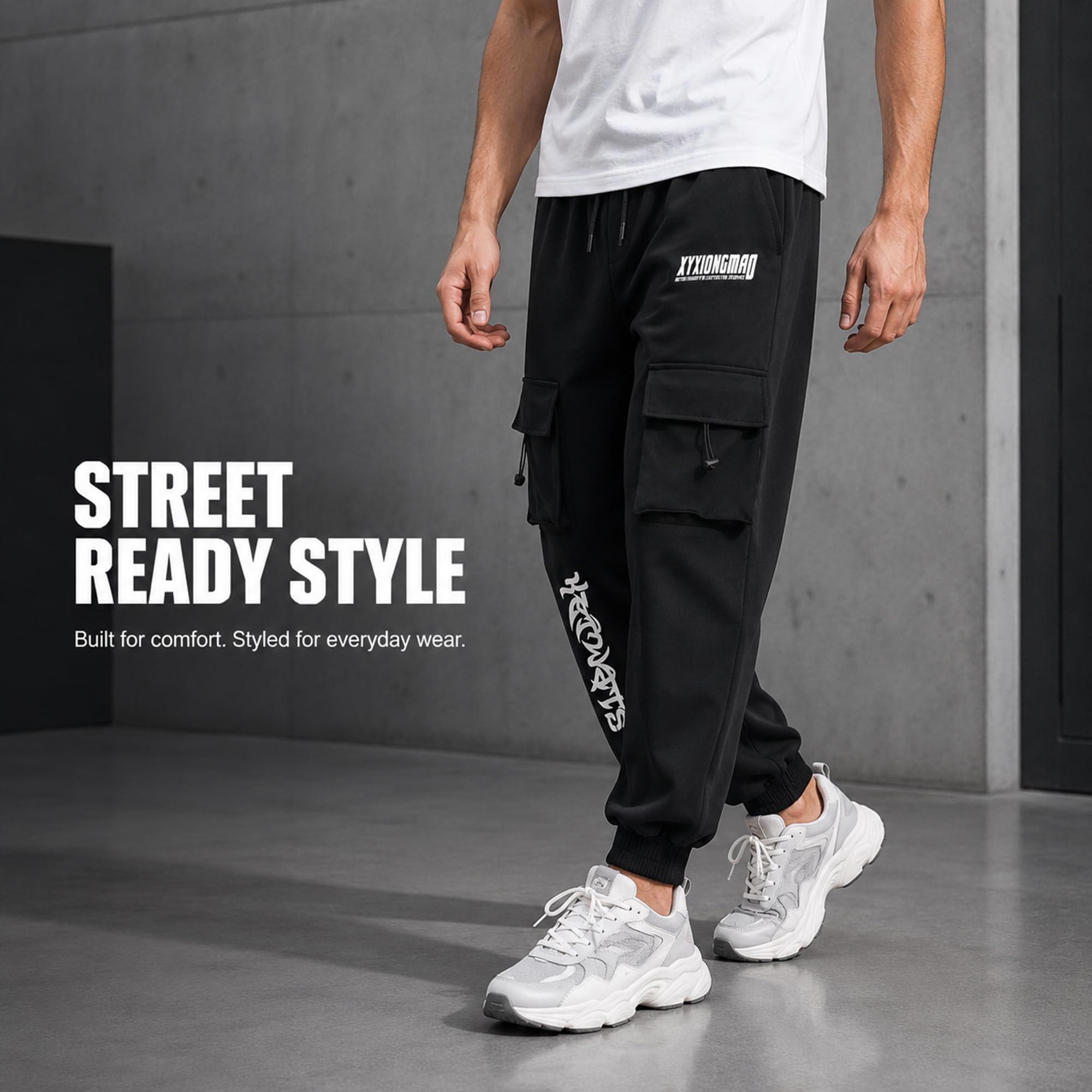 XYXIONGMAO Herren Schwarz Casual Loose Gothic Jogger Techwear Sweatpants Taktische Streetwear Cyberpunk Hiphop Cargohose für Herren