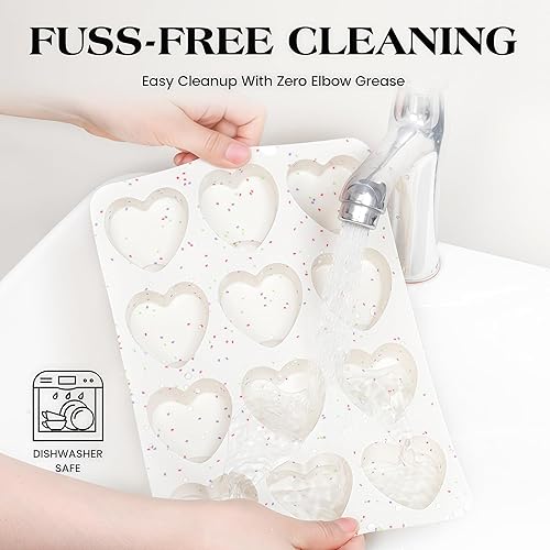 Miniatura 7 de Moldes de silicona pequeños en forma de corazón de 2 pulgadas para chocolate, caramelo, pastel, jabón (Juego de 2, crema)