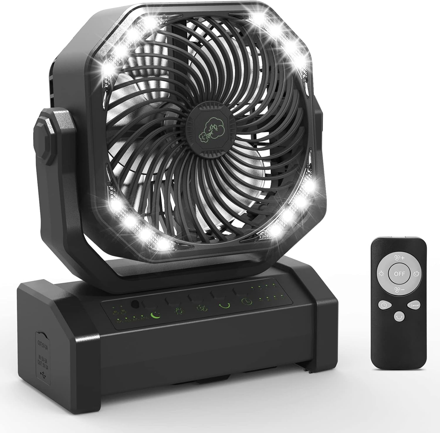 SALLOUS Camping Fan with LED Light, 20000mAh Rechargeable Battery