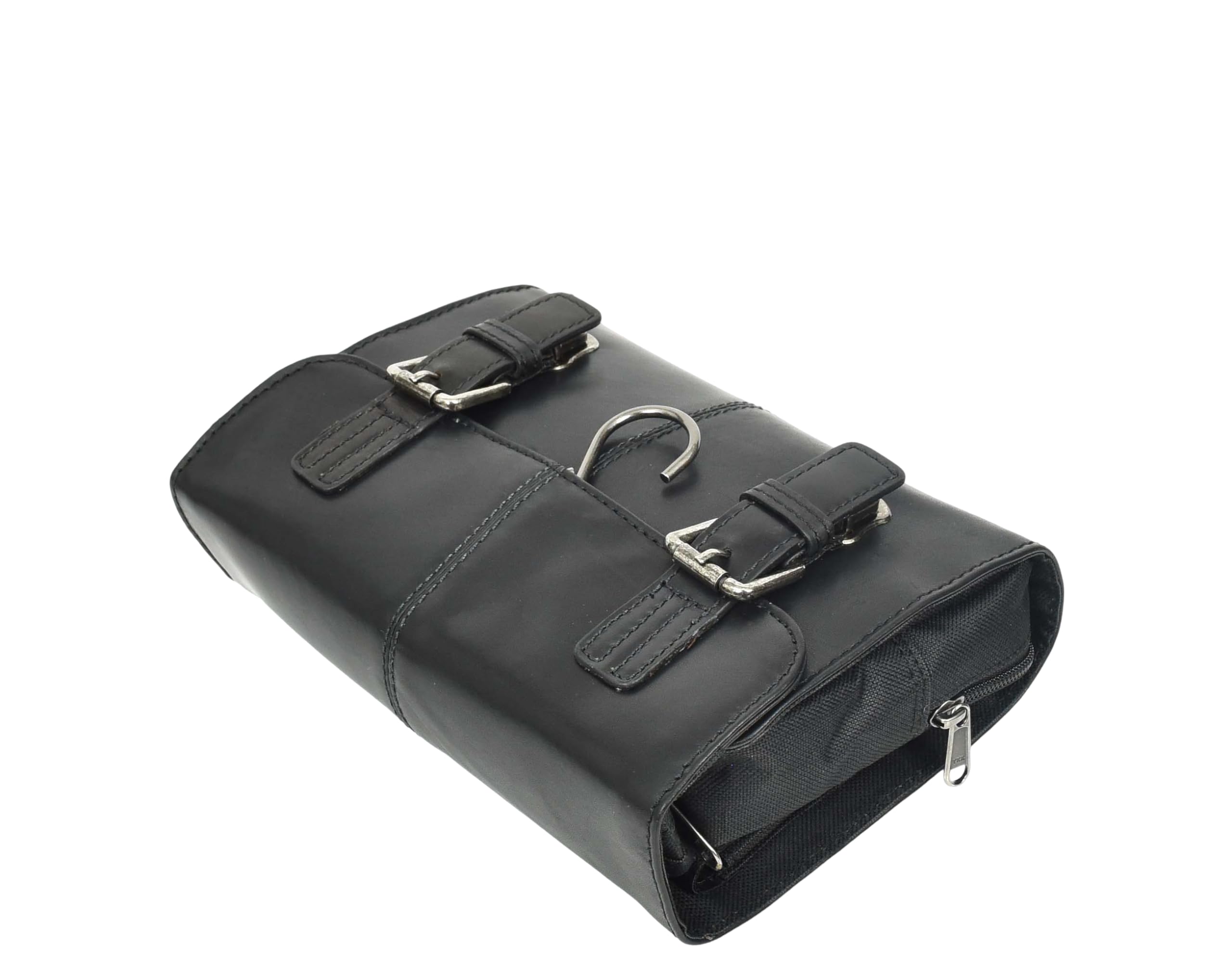 Neceser colgante de piel auténtica para hombre, hecho a mano, para viajes, para la noche, Black, H: 17 x L: 23.5 x W: 7 cm, Neceser