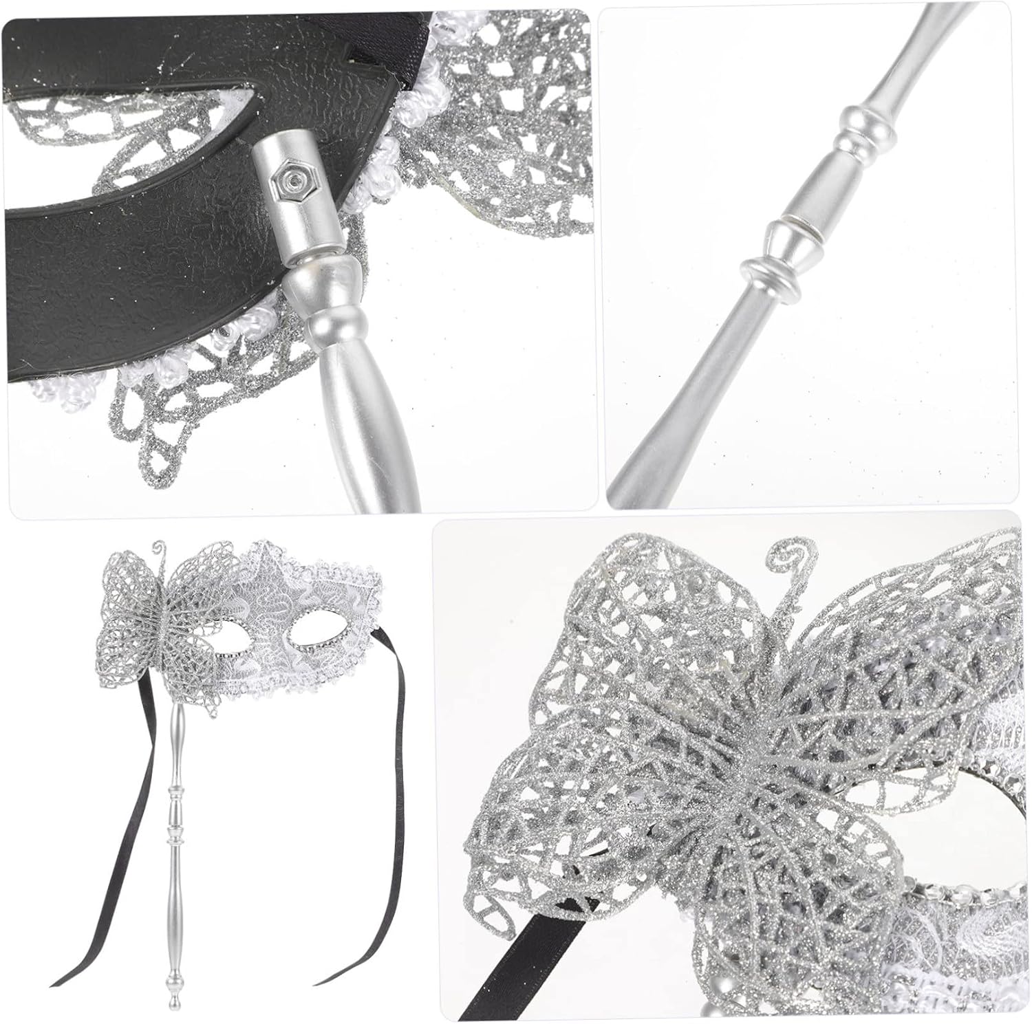 Alipis Handheld Silver Masquerade Mask with Stick for Women Halloween