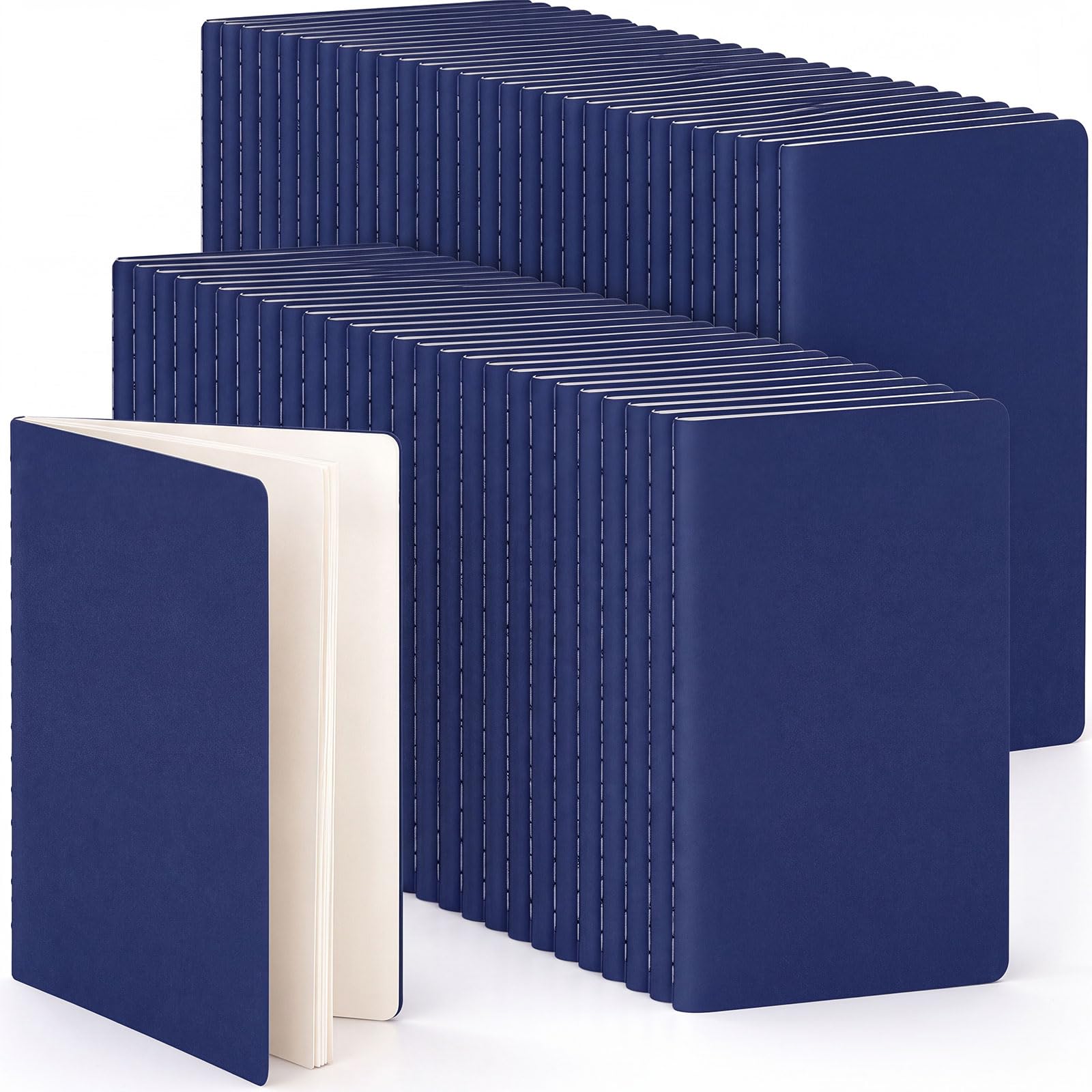 Sepamoon Lot de 150 carnets en kraft kraft de 14 x 10 cm à couverture souple pour enfants, étudiants, écriture, croquis, journal de voyage, bureau avec 48 pages et 24 feuilles (bleu marine, vierge)