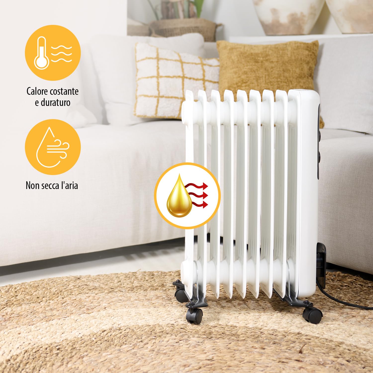 Radiatore a olio Tristar KA-5179-3 impostazioni di calore - Termostato regolabile - 2000 W max - 9 alette riscaldanti, Bianco
