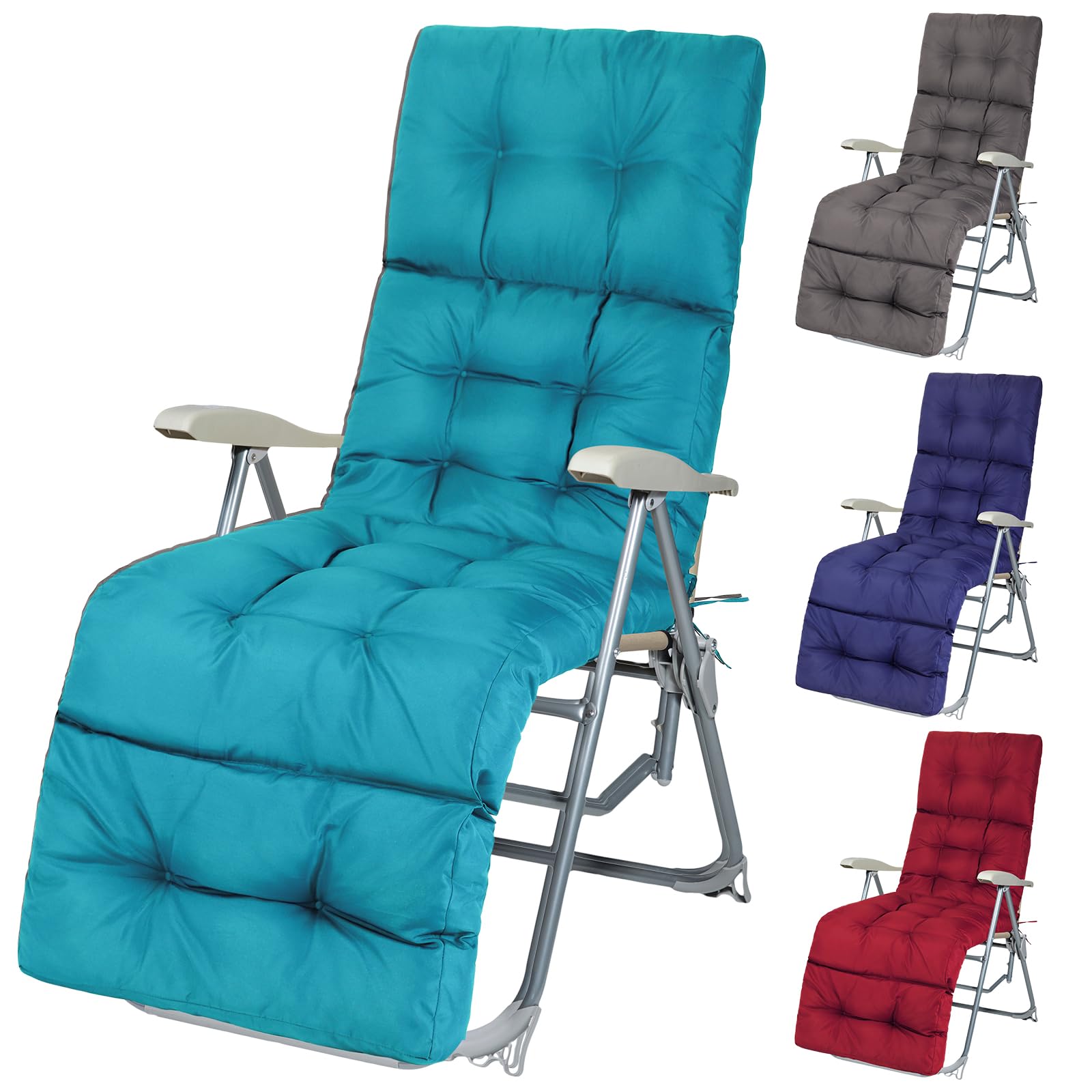 Chaise Lounge Cushions Outdoor, Waterproof and Fade-Resistant Lounge Chair Cushion with Straps,Peacock Blue,71x19 inches,4" Thick,Pool Lounge Chair